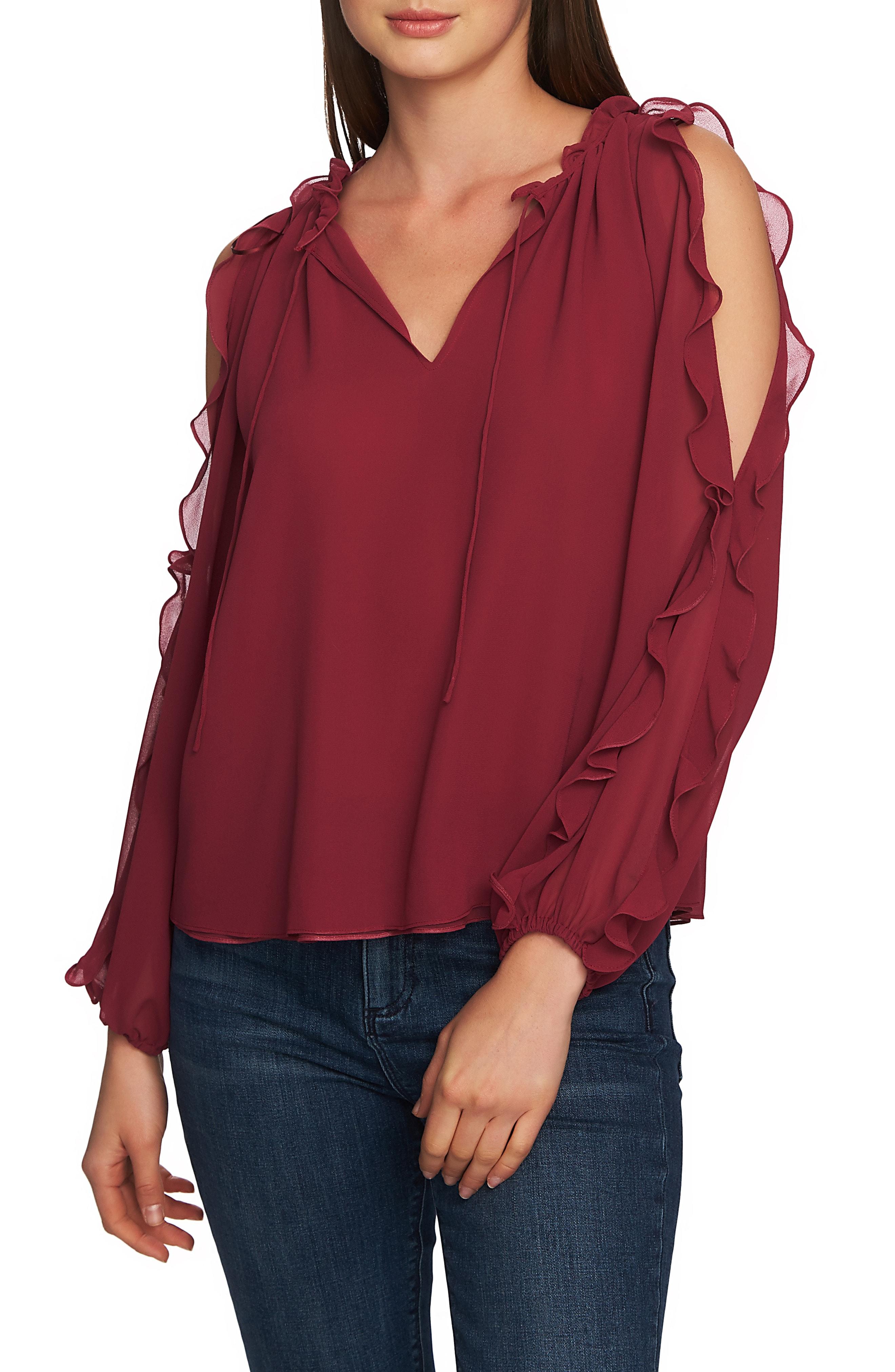 Lyst - 1.STATE Ruffle Cold Shoulder Top in Pink