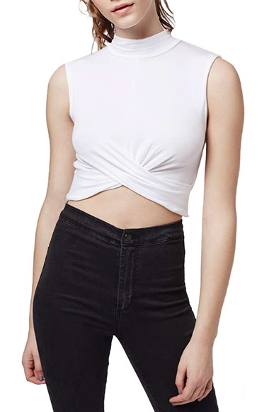 topshop twist front crop top in white lyst topshop twist front crop top in white lyst