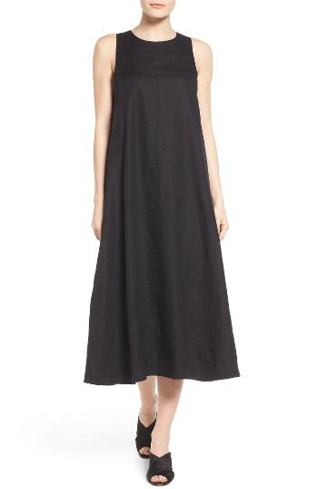 Eileen fisher Organic Linen Long A-line Dress in Black | Lyst