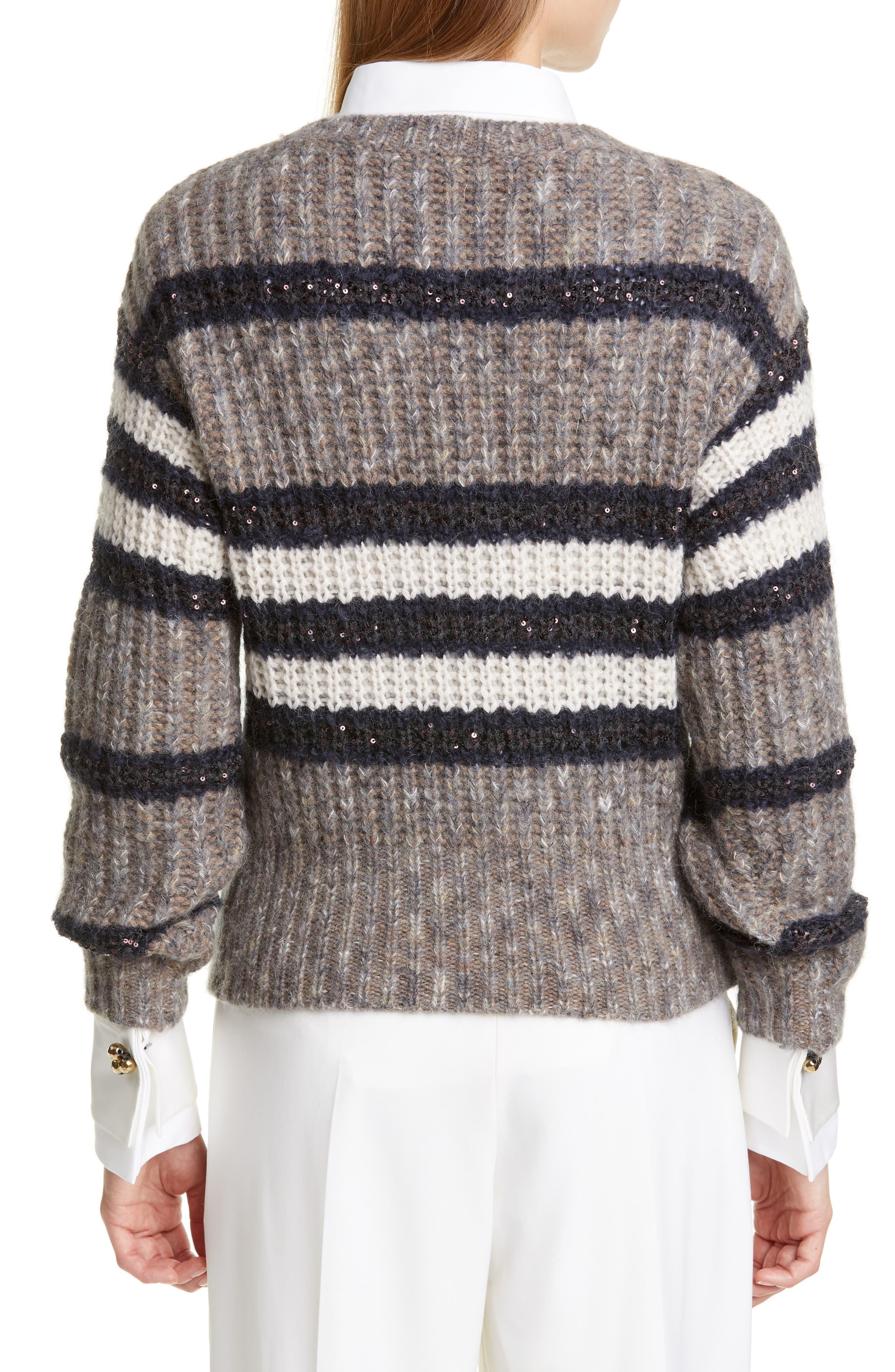 Brunello Cucinelli Sequin Stripe Sweater in Gray - Lyst