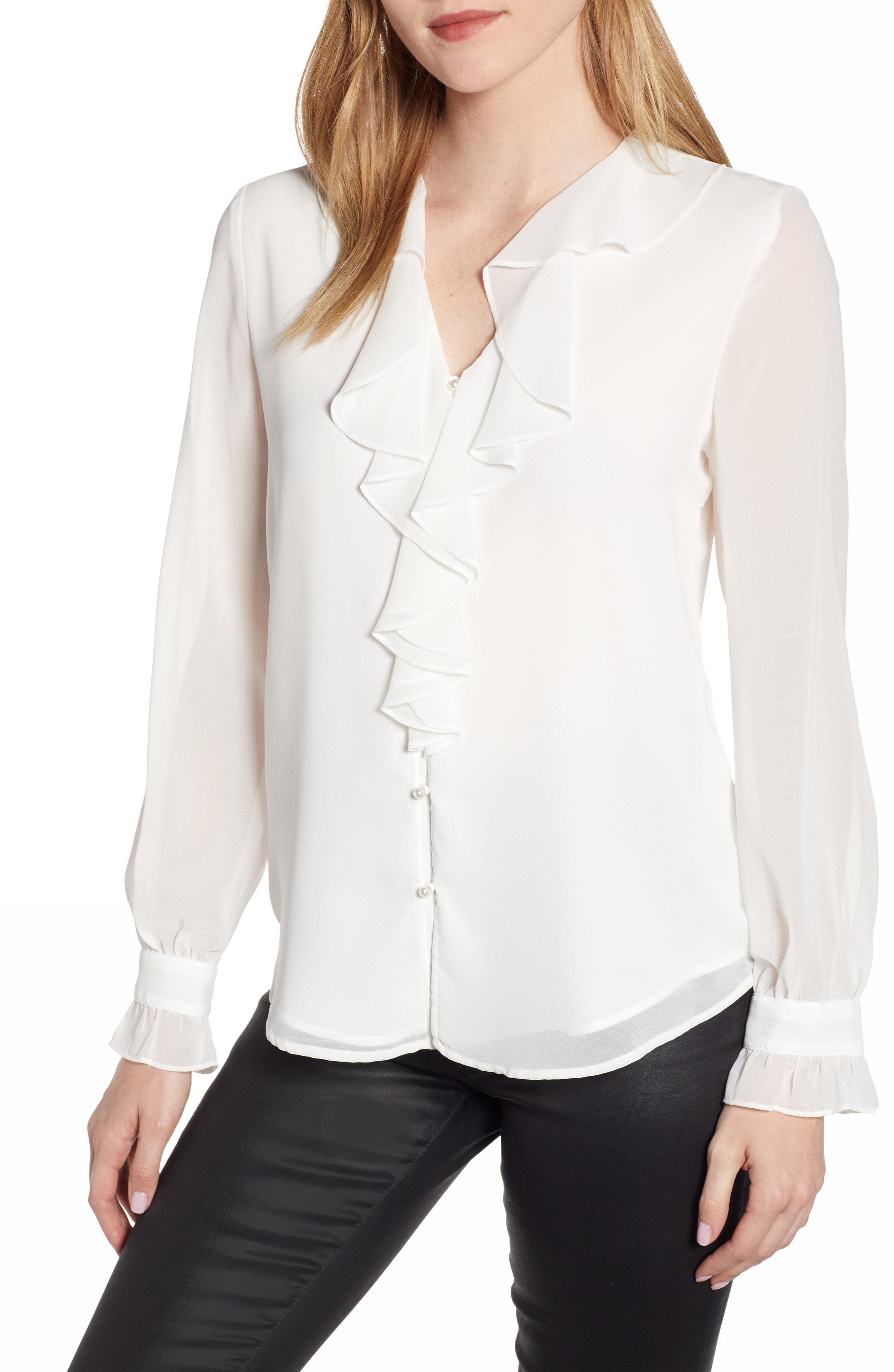 Karl Lagerfeld Ruffle Front Blouse in White - Lyst