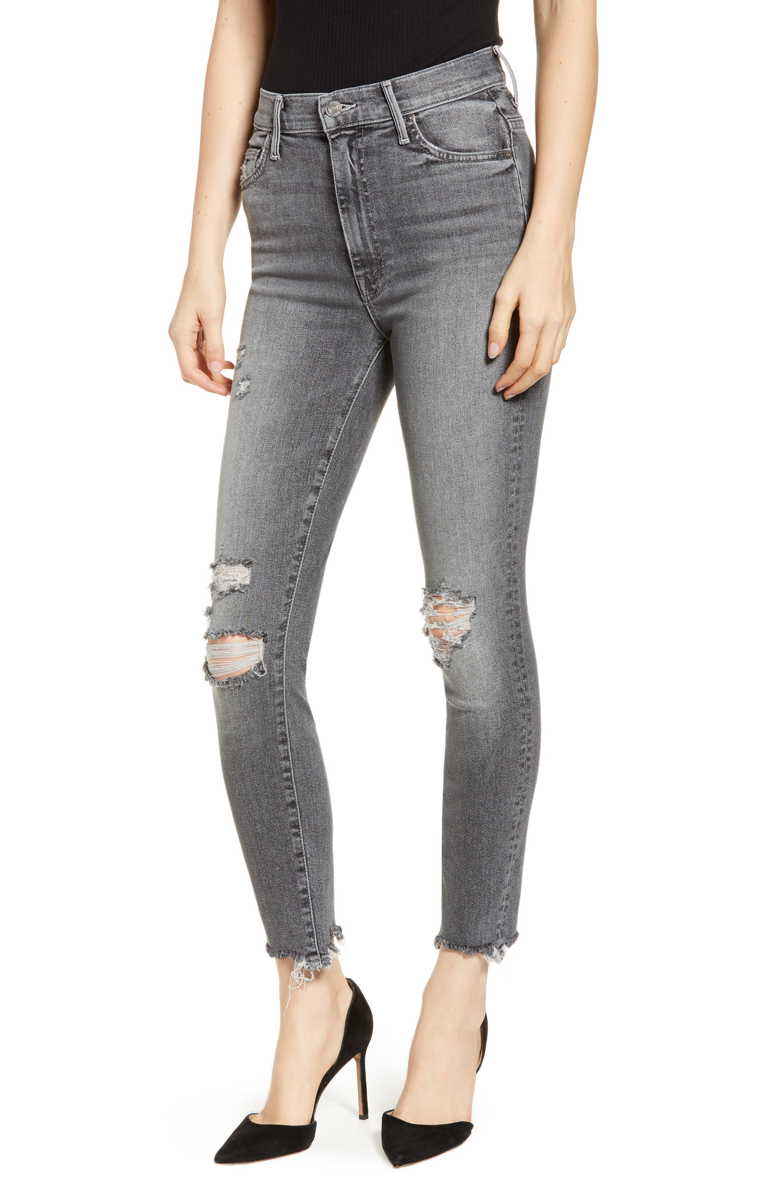 ripped hem skinny jeans