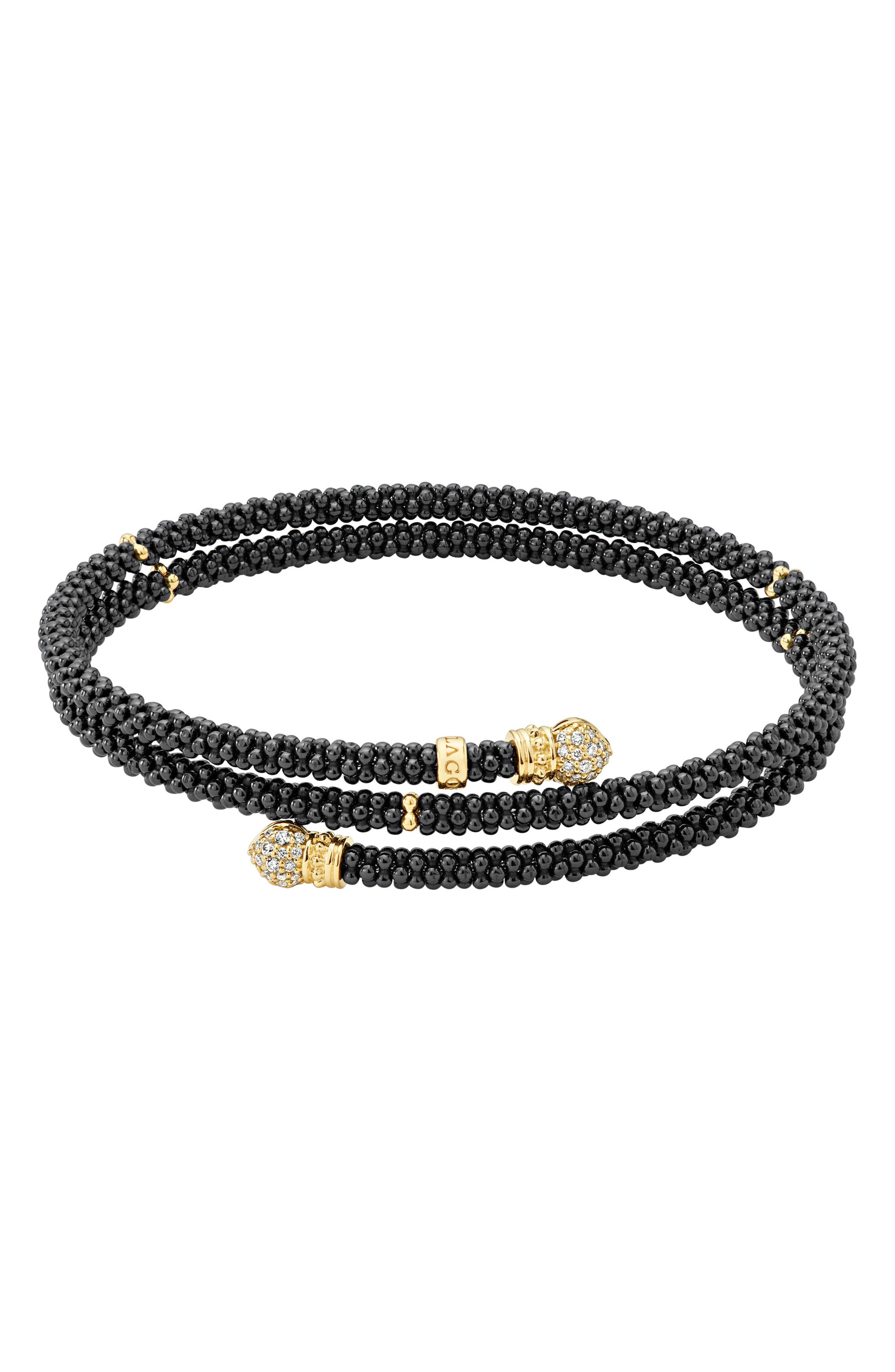 Lyst - Lagos Gold & Black Caviar Pave Diamond Wrap Bracelet in Black