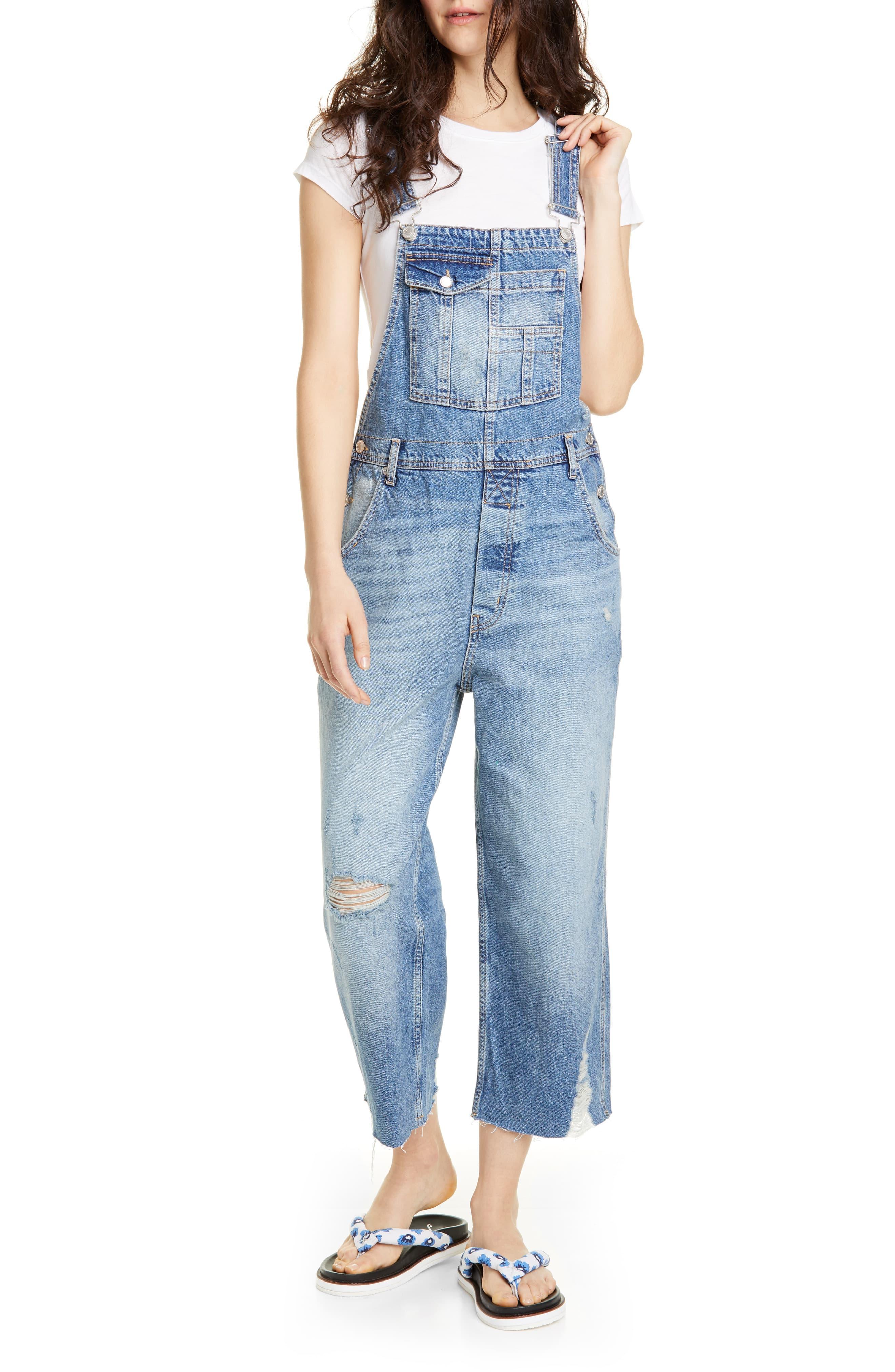 Free People Baggy Boyfriend Overalls In Blue Lyst   Free People  Baggy Boyfriend Overalls 