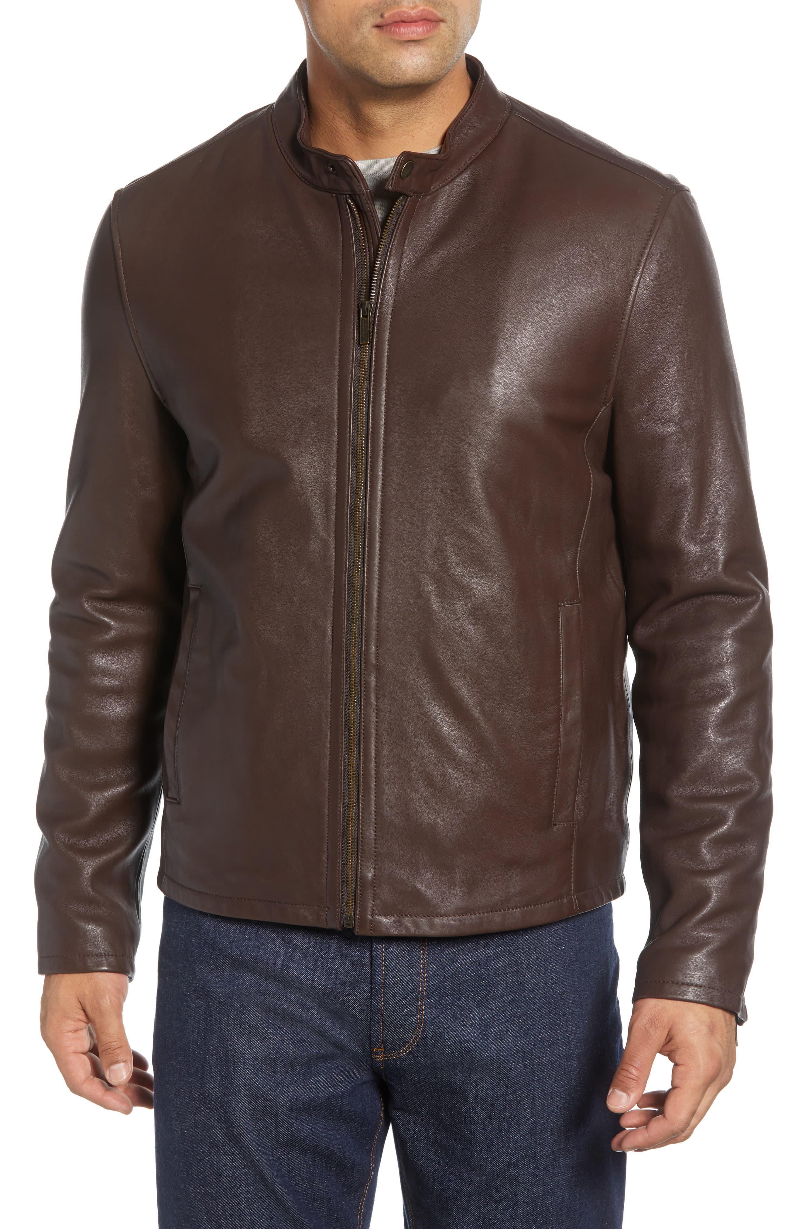 Cole Haan Lambskin Leather Moto Jacket in Brown for Men
