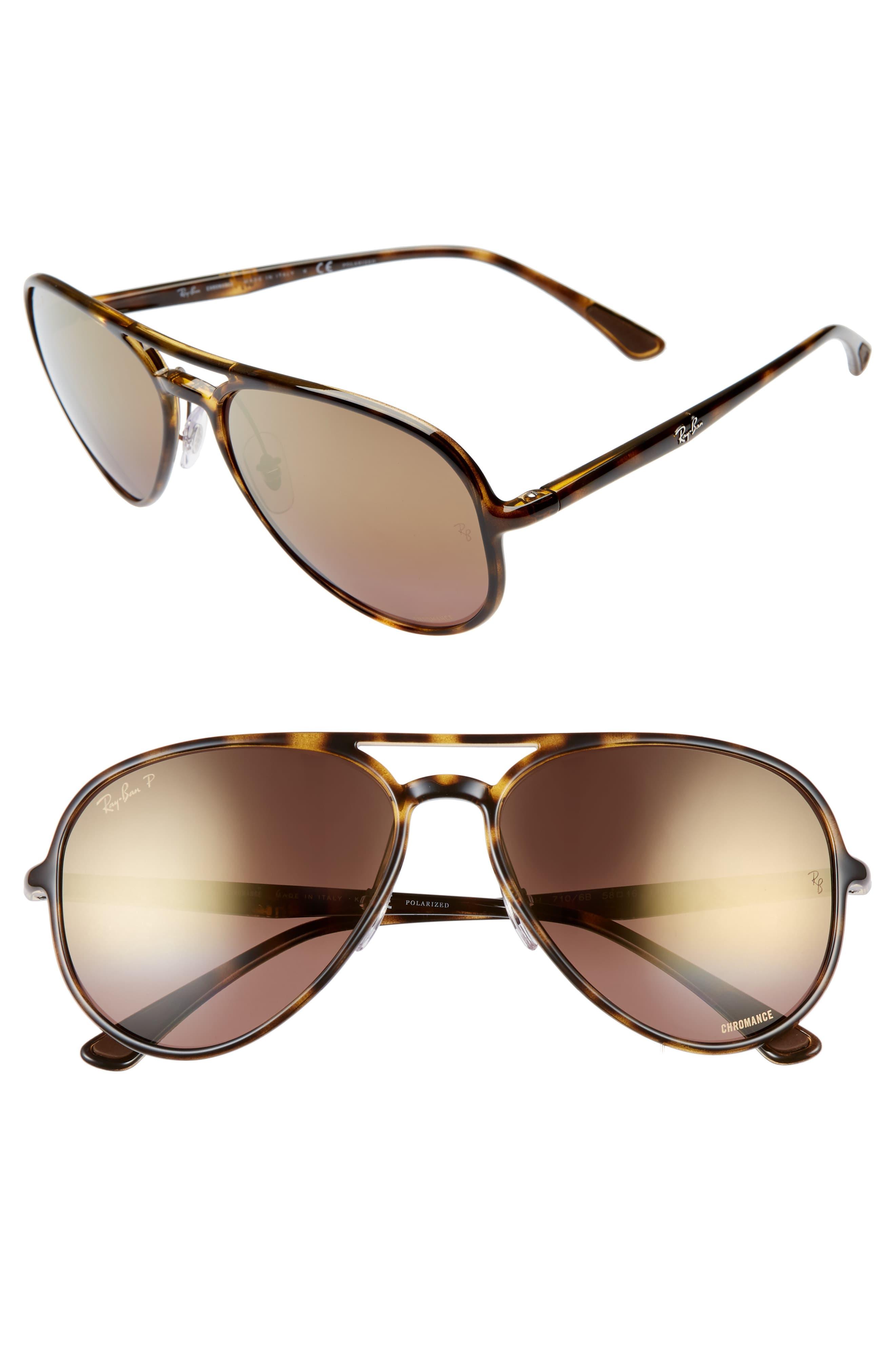 Ray Ban 58mm Chromance Polarized Aviator Sunglasses In Metallic Lyst