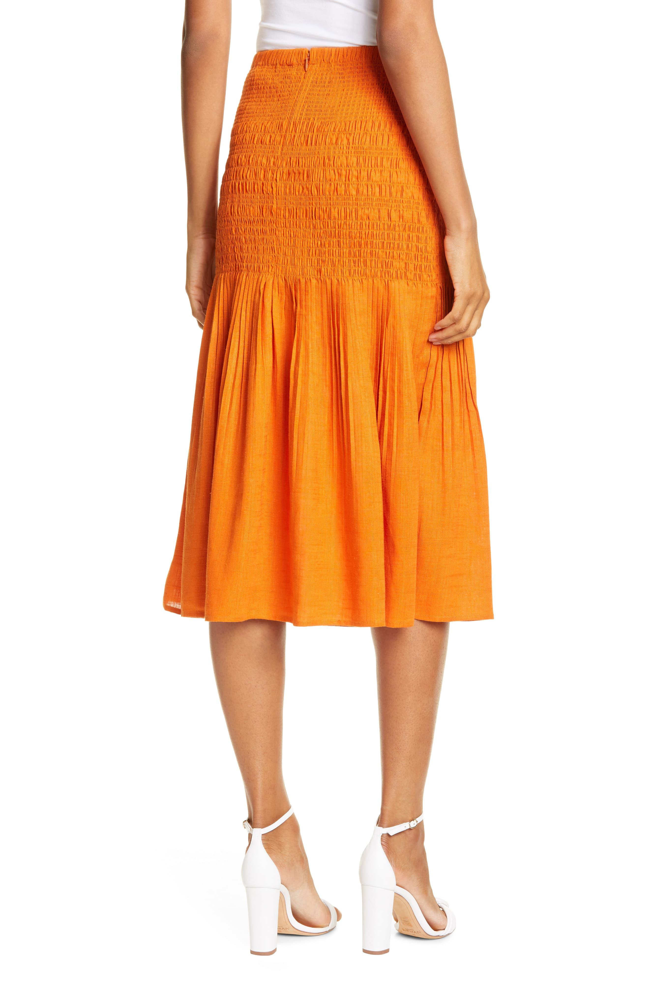 Nicholas Smocked Midi Skirt in Orange - Lyst