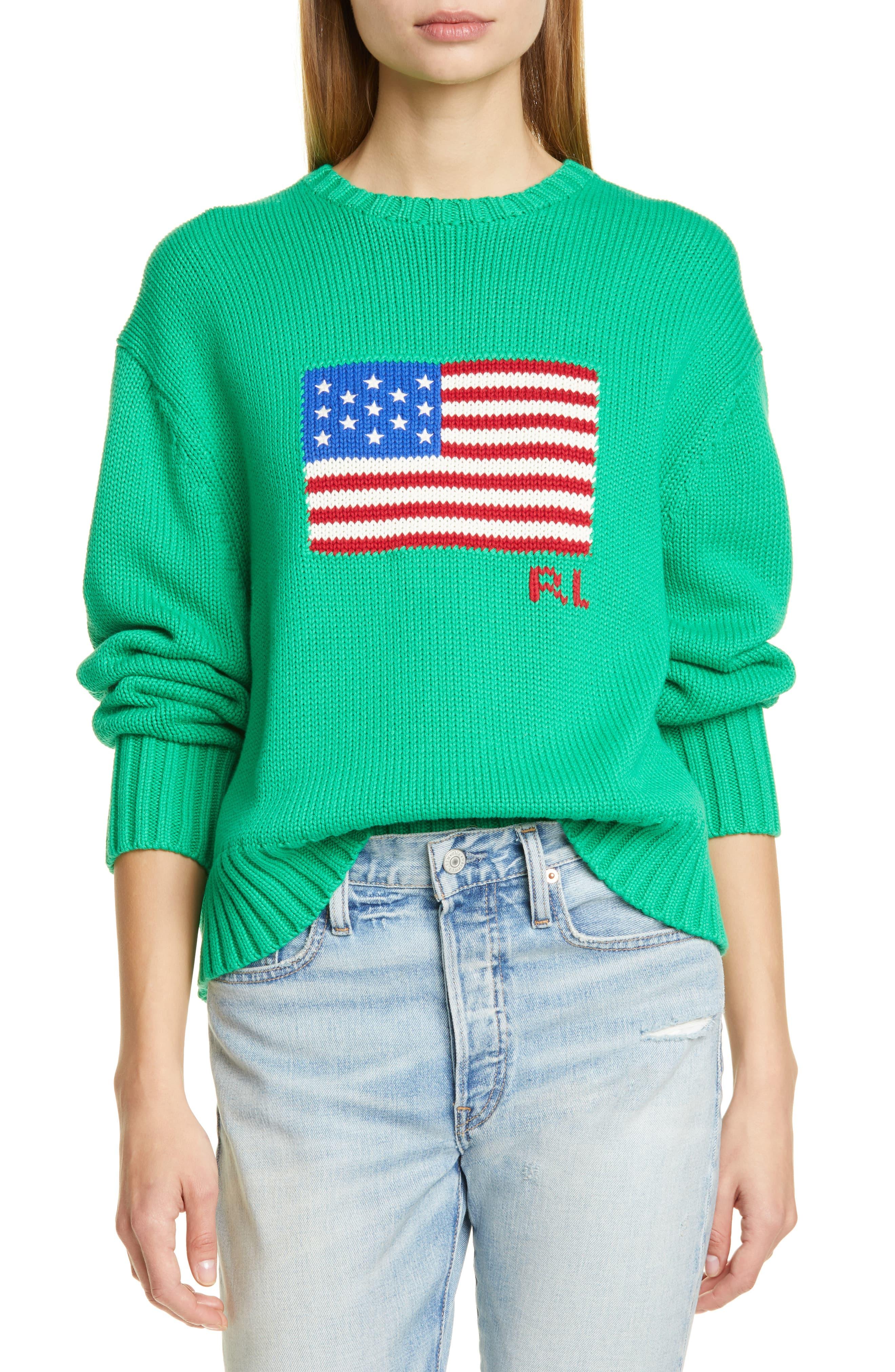 Polo Ralph Lauren Flag Cotton Sweater in Green - Save 1% - Lyst