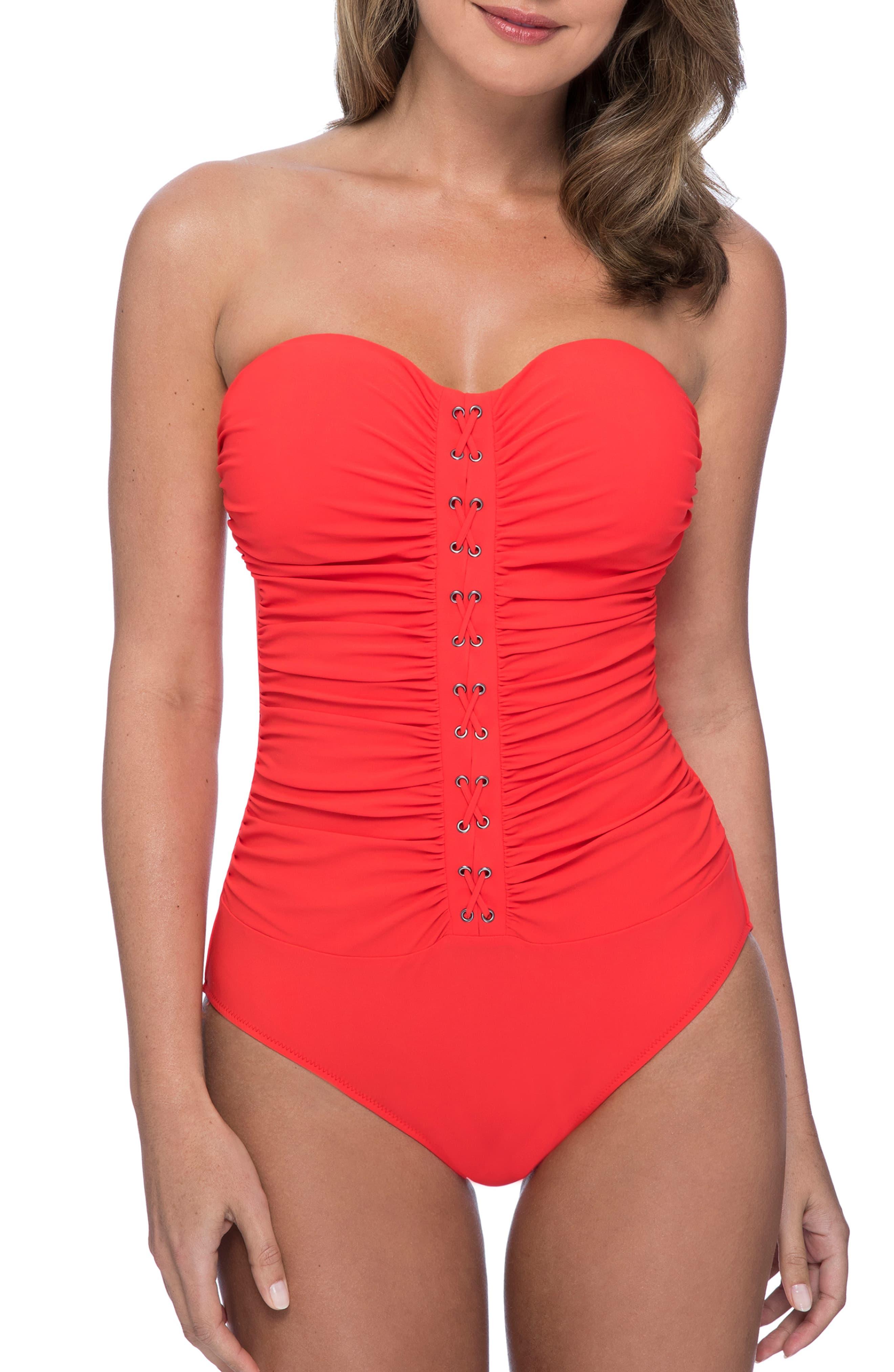 Gottex Laceup Strapless Onepiece Swimsuit in Red Lyst