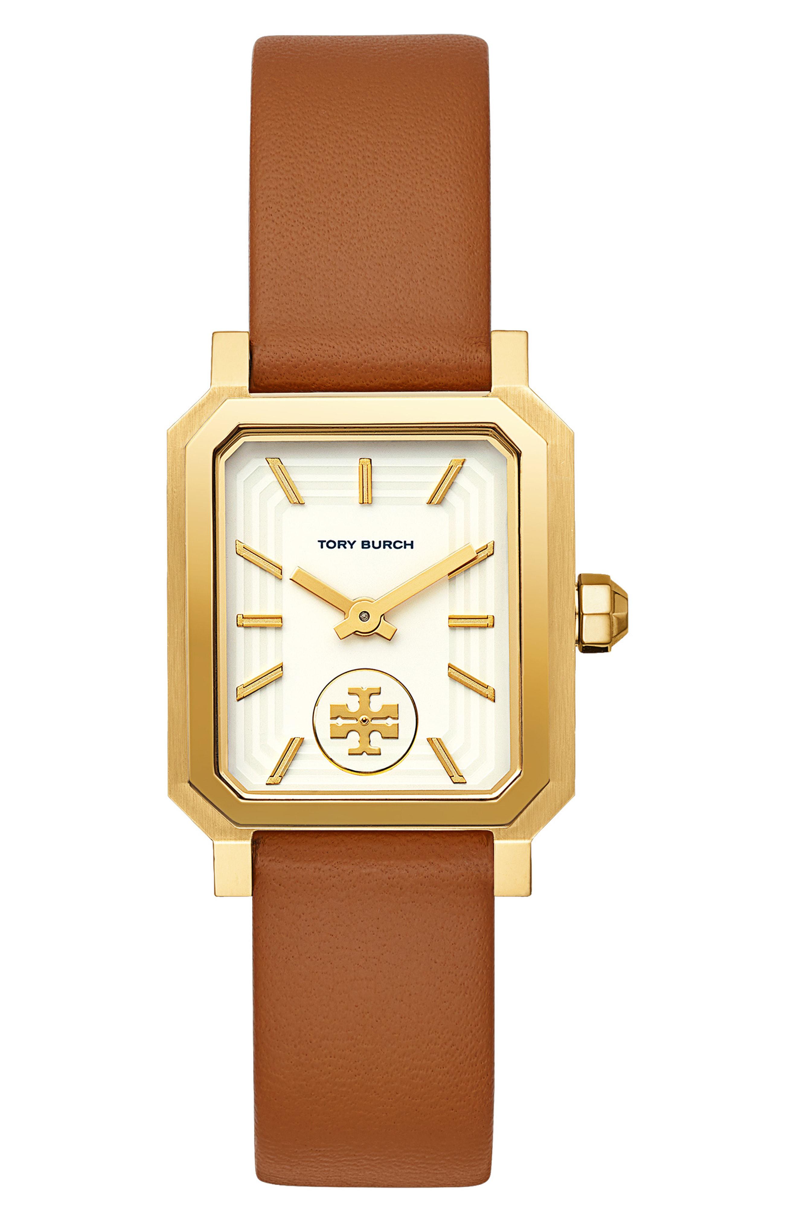 Lyst Tory Burch Robinson Leather Strap Watch In Metallic   Tory Burch  Robinson Leather Strap Watch 