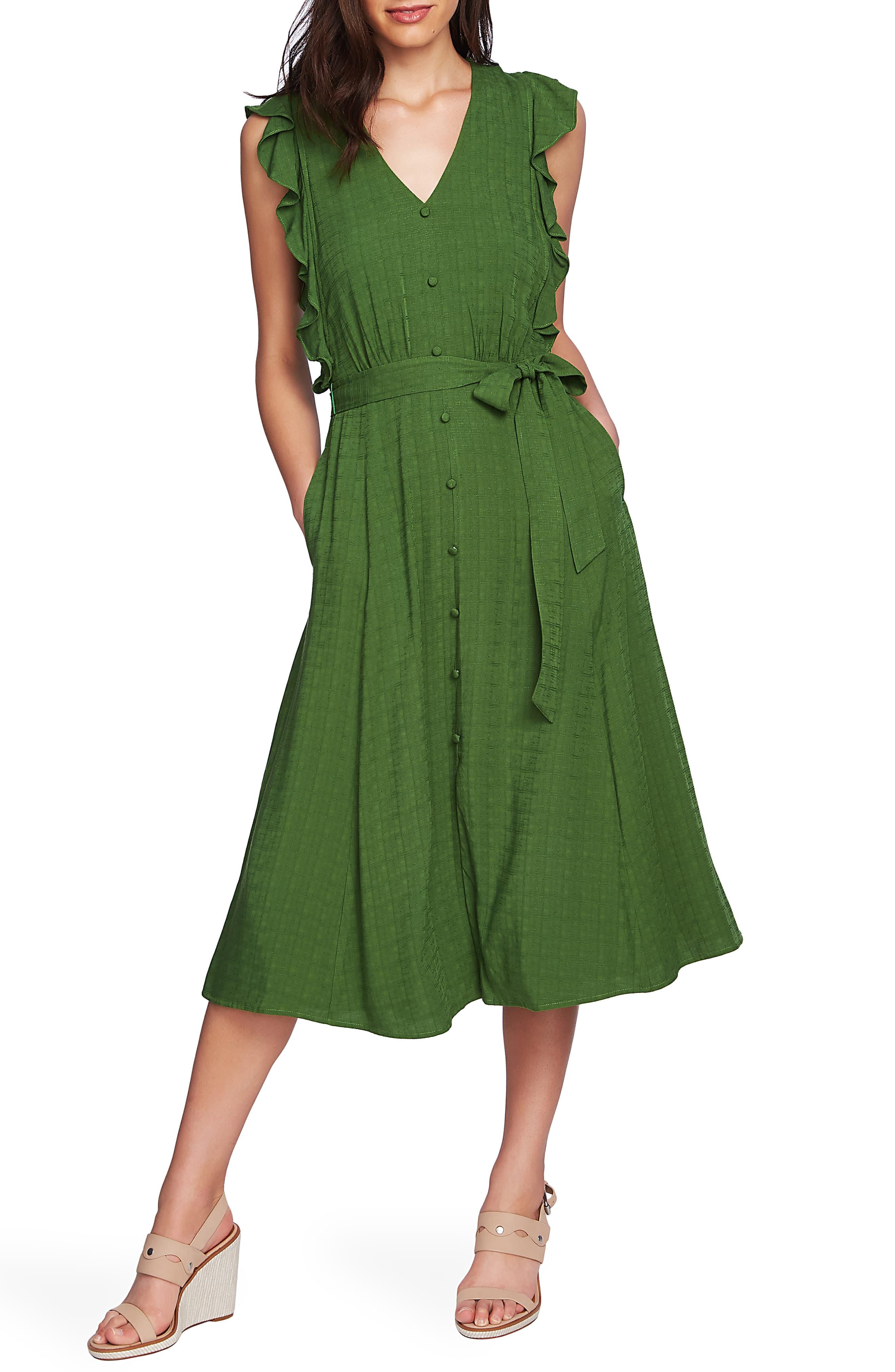 1.STATE Sleeveless Ruffle - Trim Midi Dress in Green - Lyst
