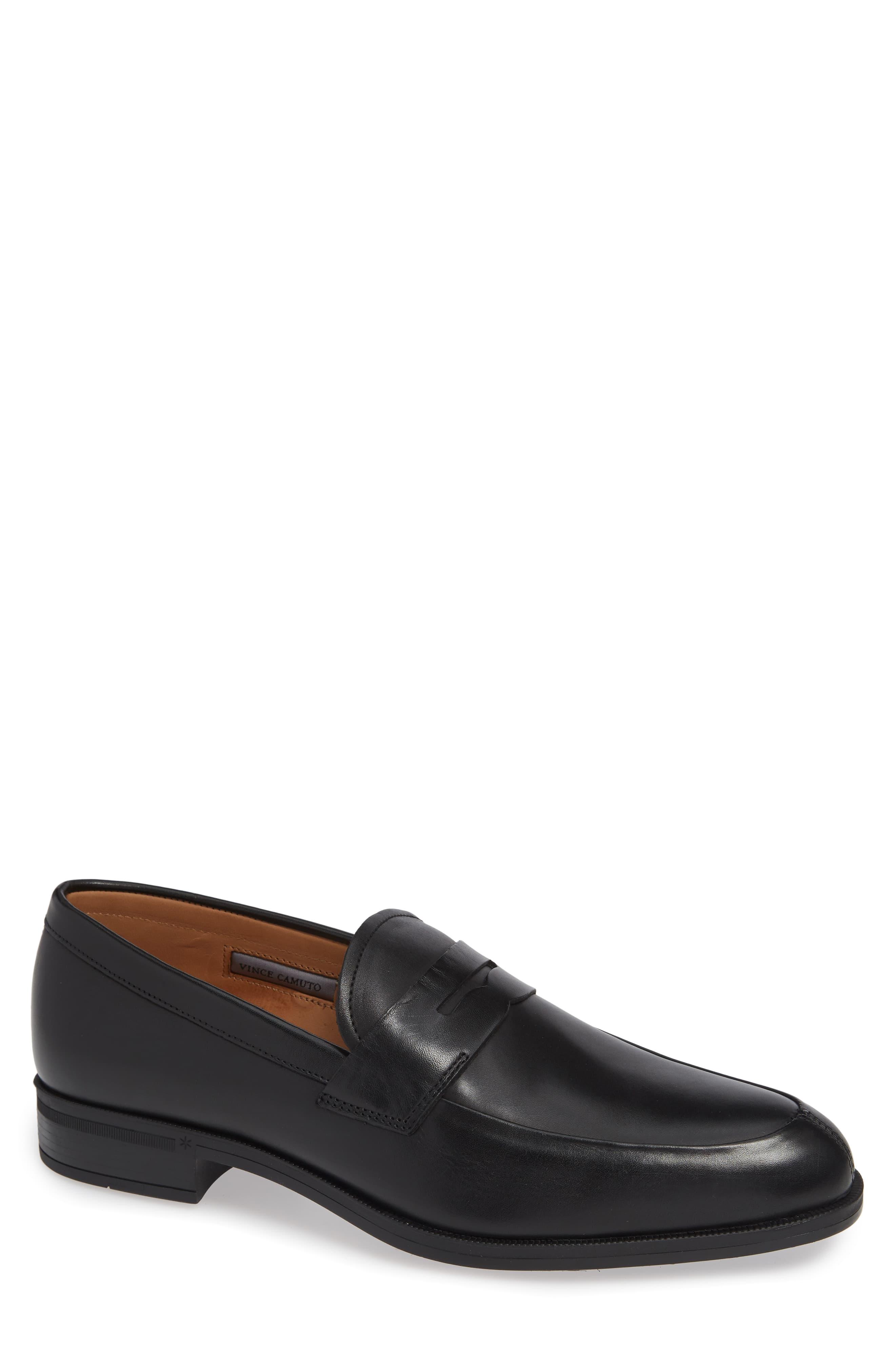 Vince Camuto Leather Iggi – Penny Loafer in Black/Black Leather (Black ...