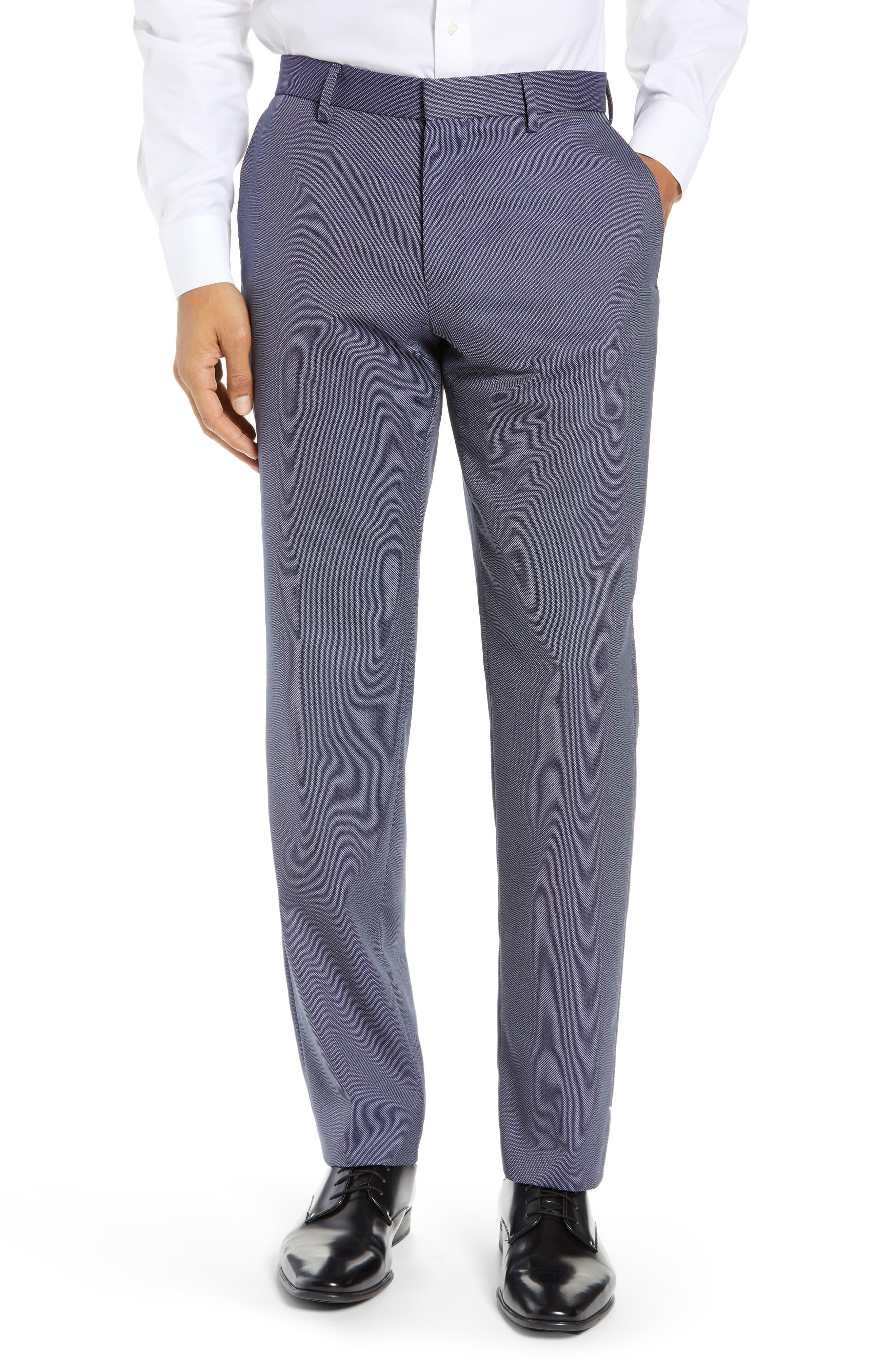 BOSS Gains Flat Front Solid Wool Blend Dress Pants in Blue for Men Lyst