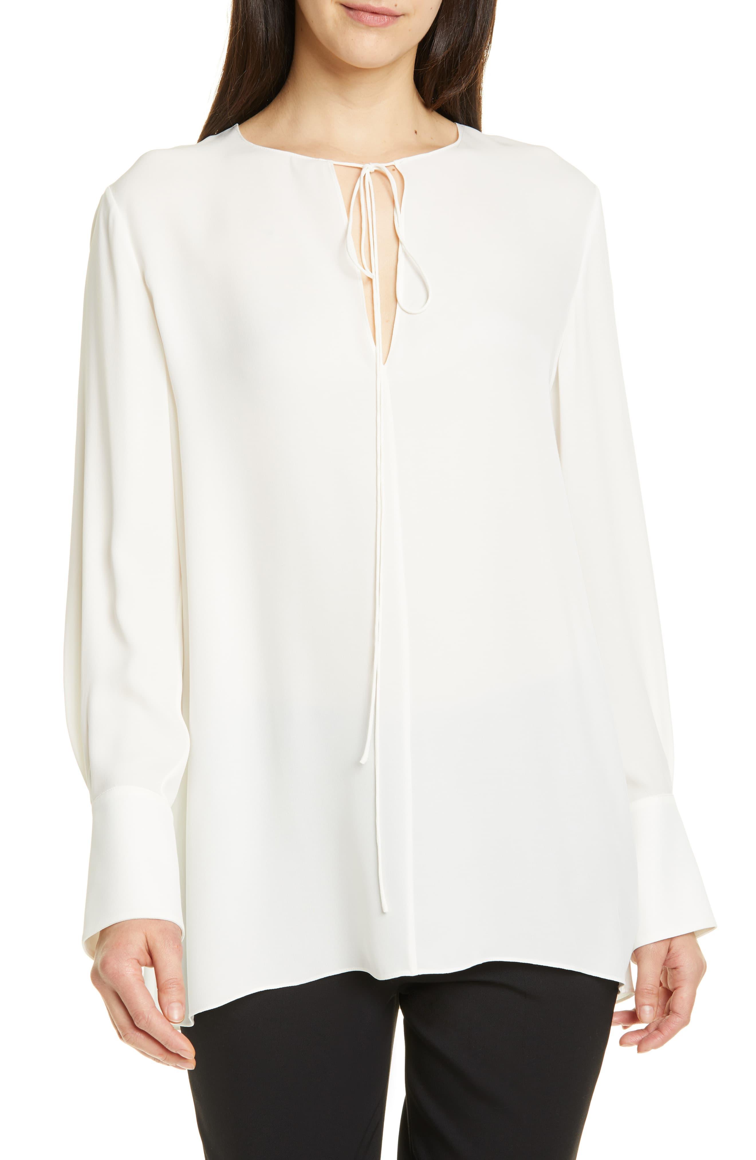 Theory Fluid Tie Neck Silk Tunic in White - Lyst