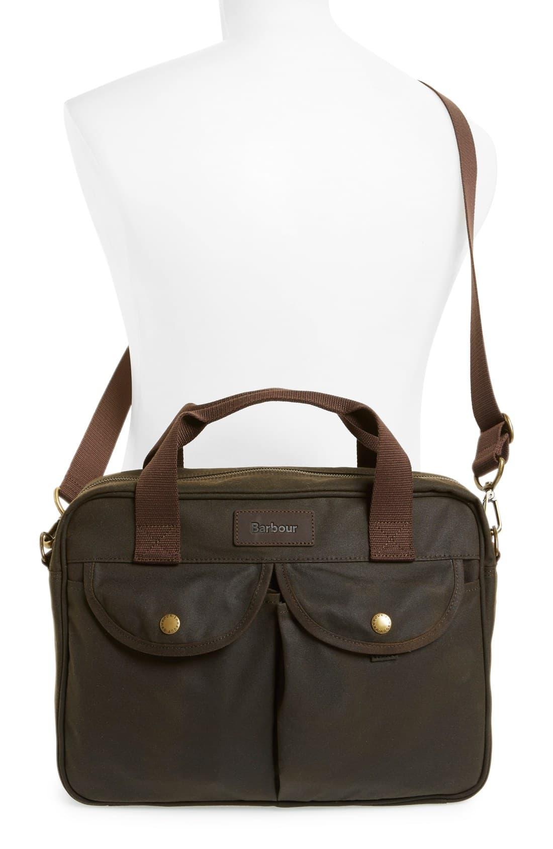 Barbour 'longthorpe' Waxed Canvas Laptop Bag in Olive (Green) for Men