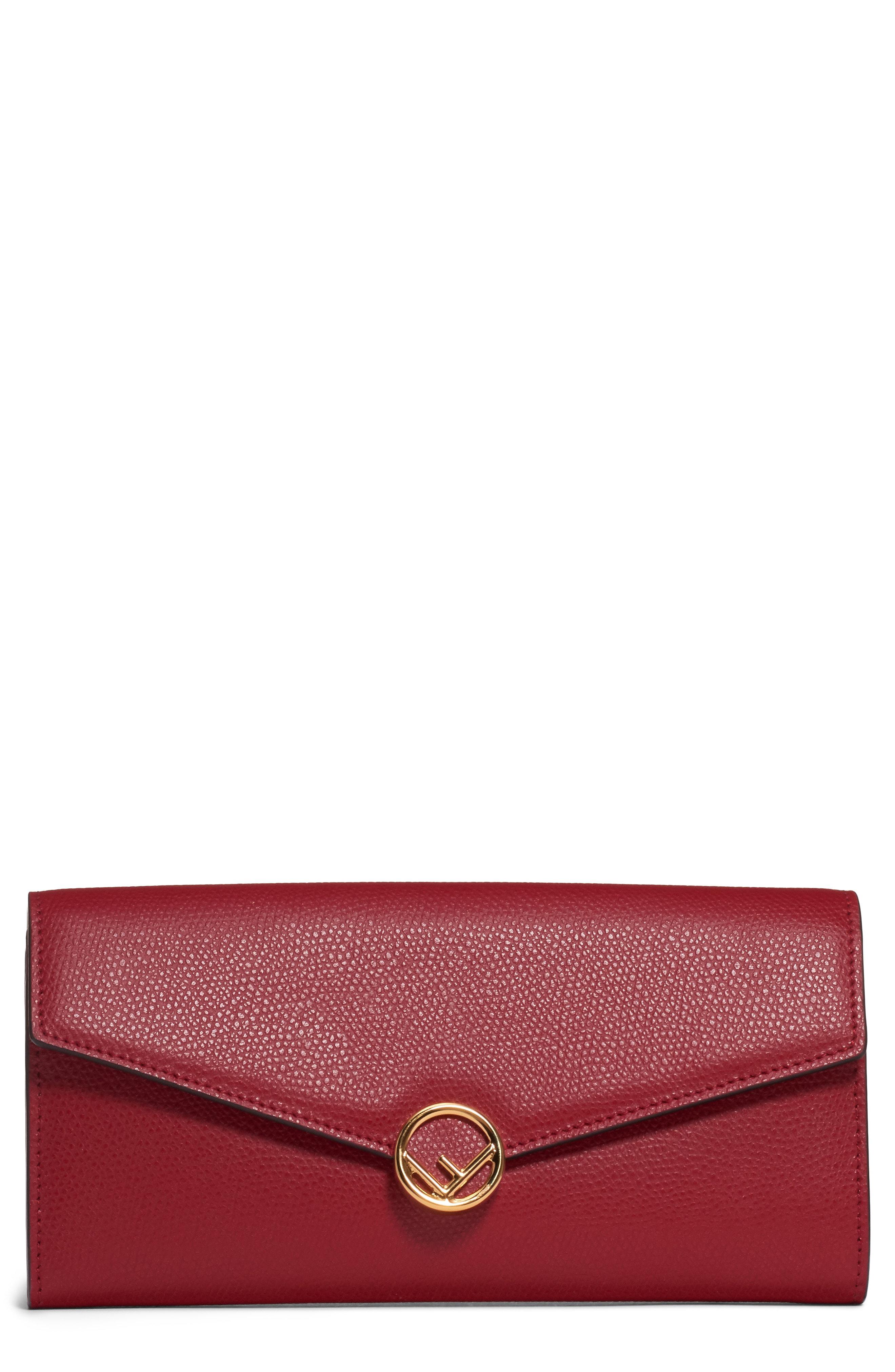 Lyst - Fendi Logo Calfskin Leather Continental Wallet On A Chain in Red