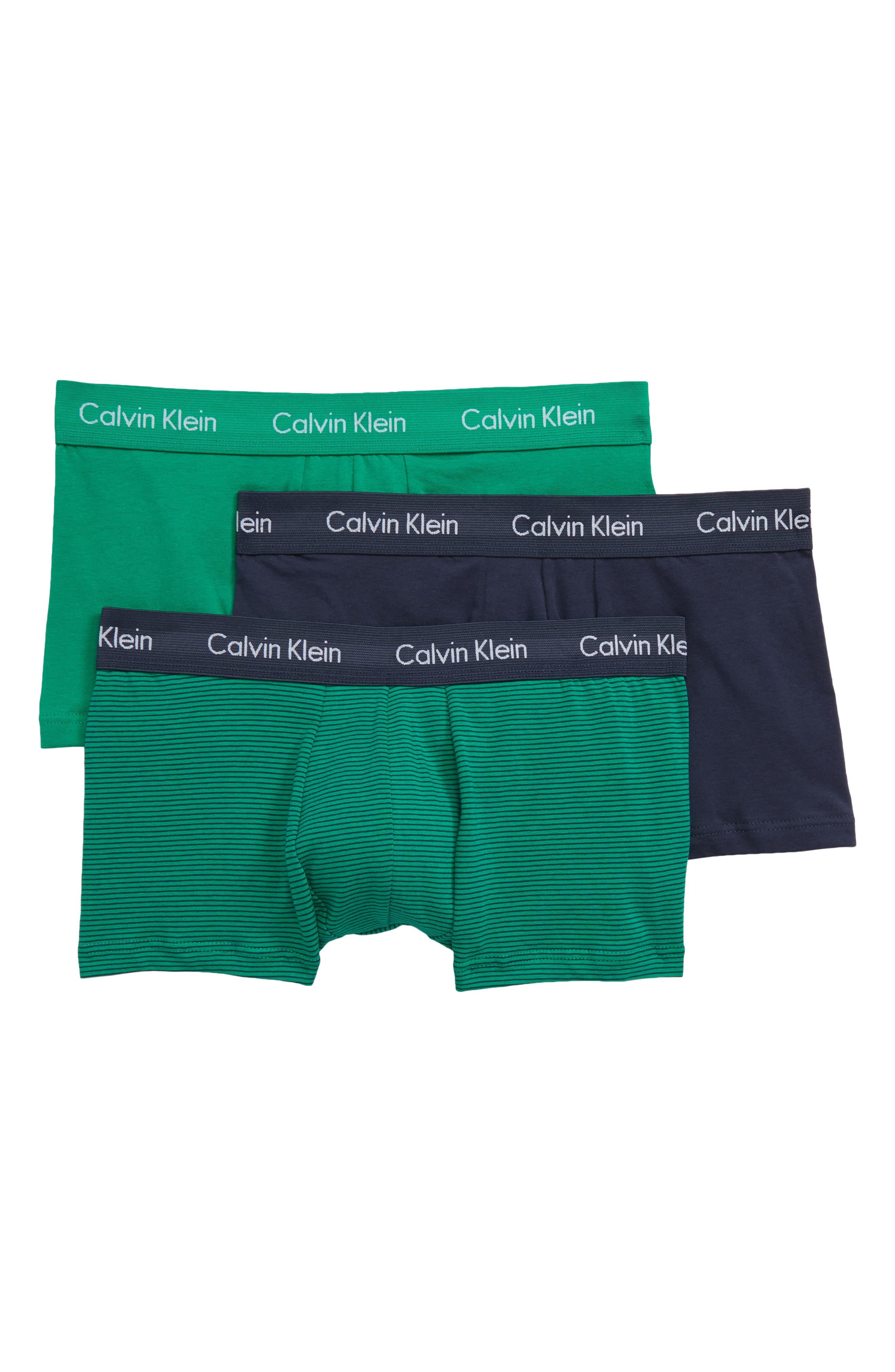 Calvin Klein 3-pack Stretch Cotton Low Rise Trunks, Green in Green for ...