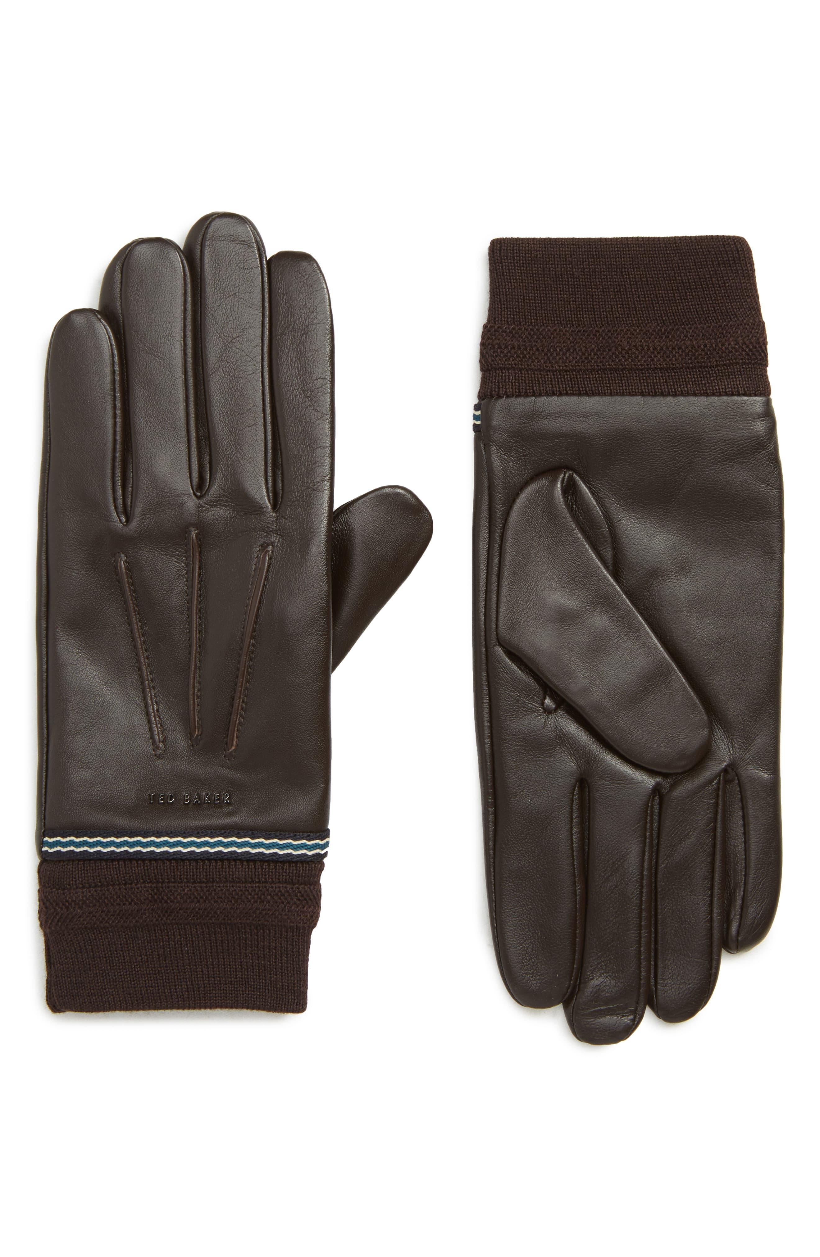 Ted Baker Cuffed Leather Touchscreen Gloves in Brown for Men - Lyst