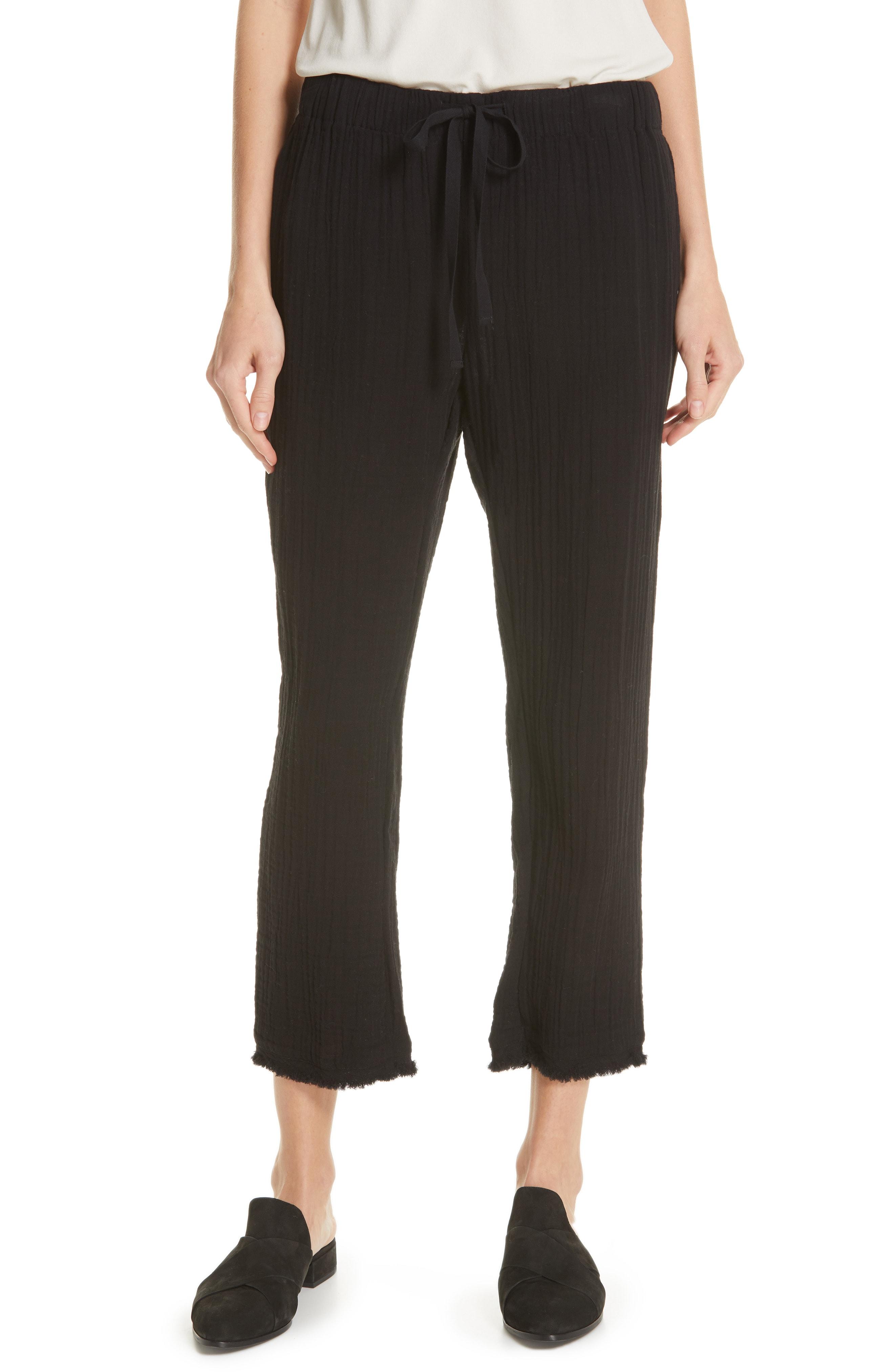 Eileen Fisher Drawstring Organic Cotton Crop Pants in Black - Lyst