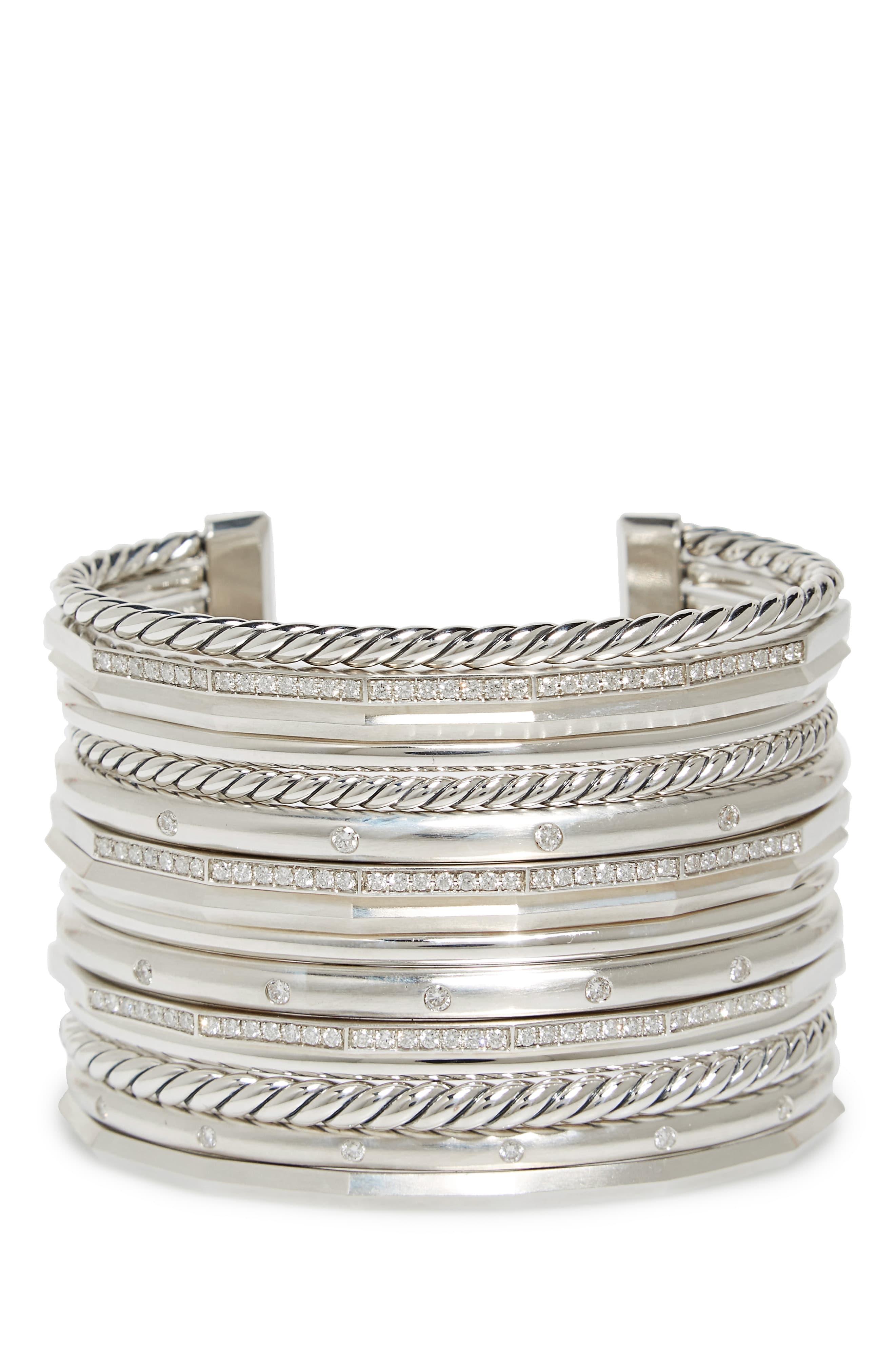 David Yurman Stax Wide Cuff Bracelet With Diamonds in Silver (Metallic ...