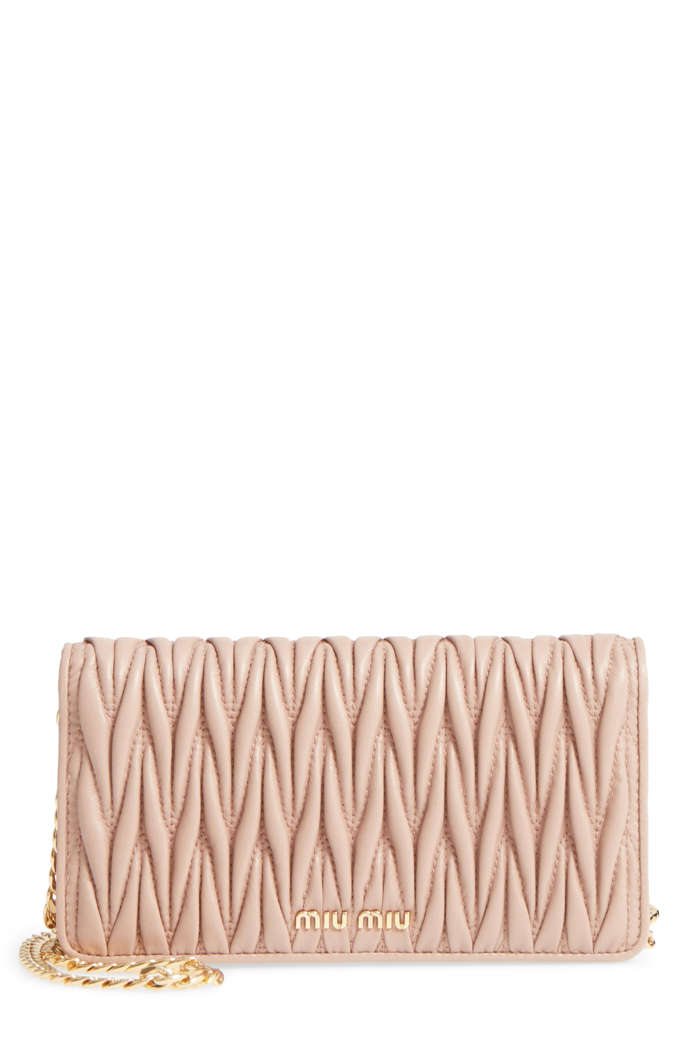 Lyst - Miu Miu Matelasse Leather Wallet On A Chain in Brown