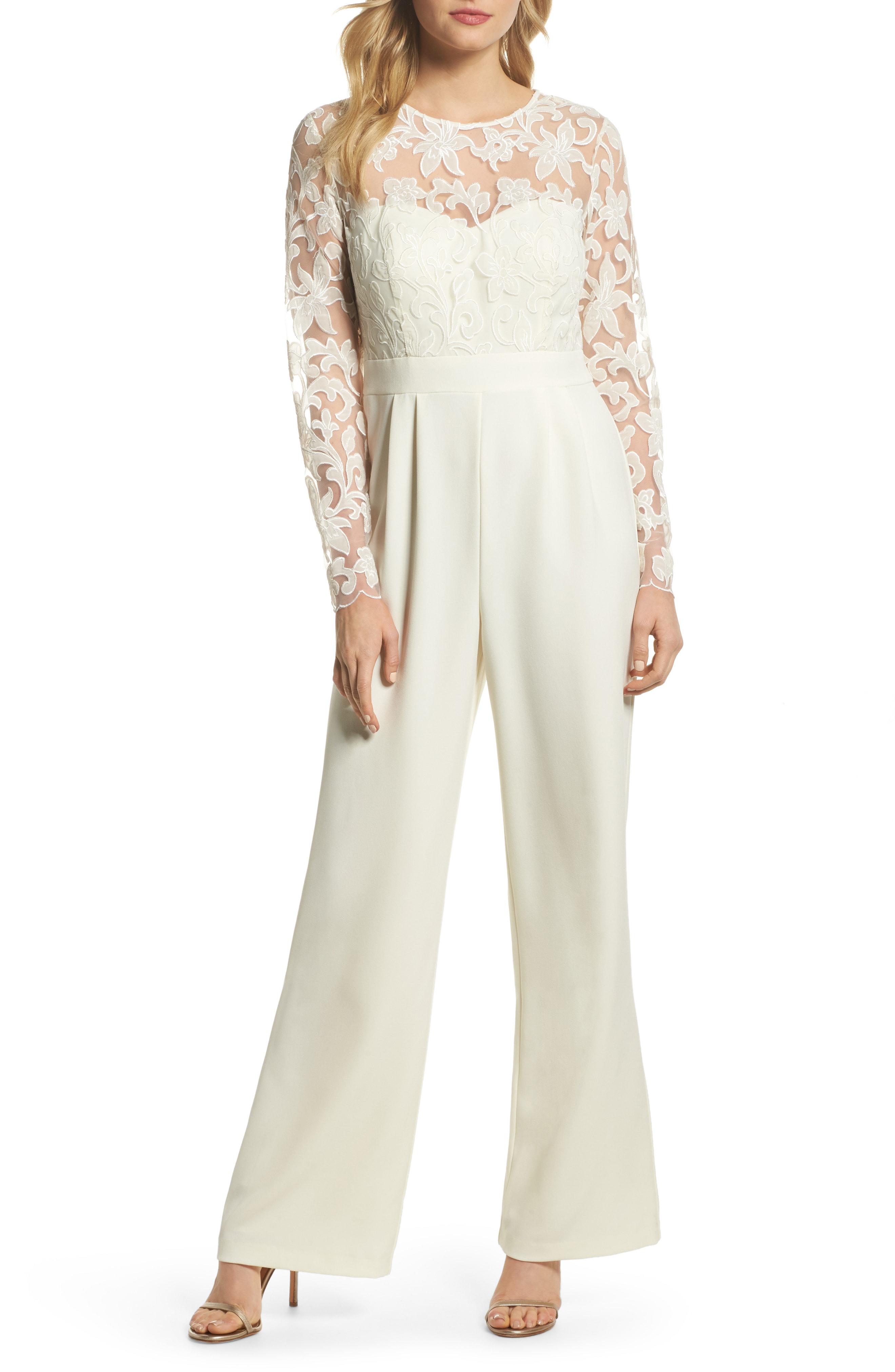 Lyst - Eliza J Embroidered Bodice Wide Leg Jumpsuit in Natural
