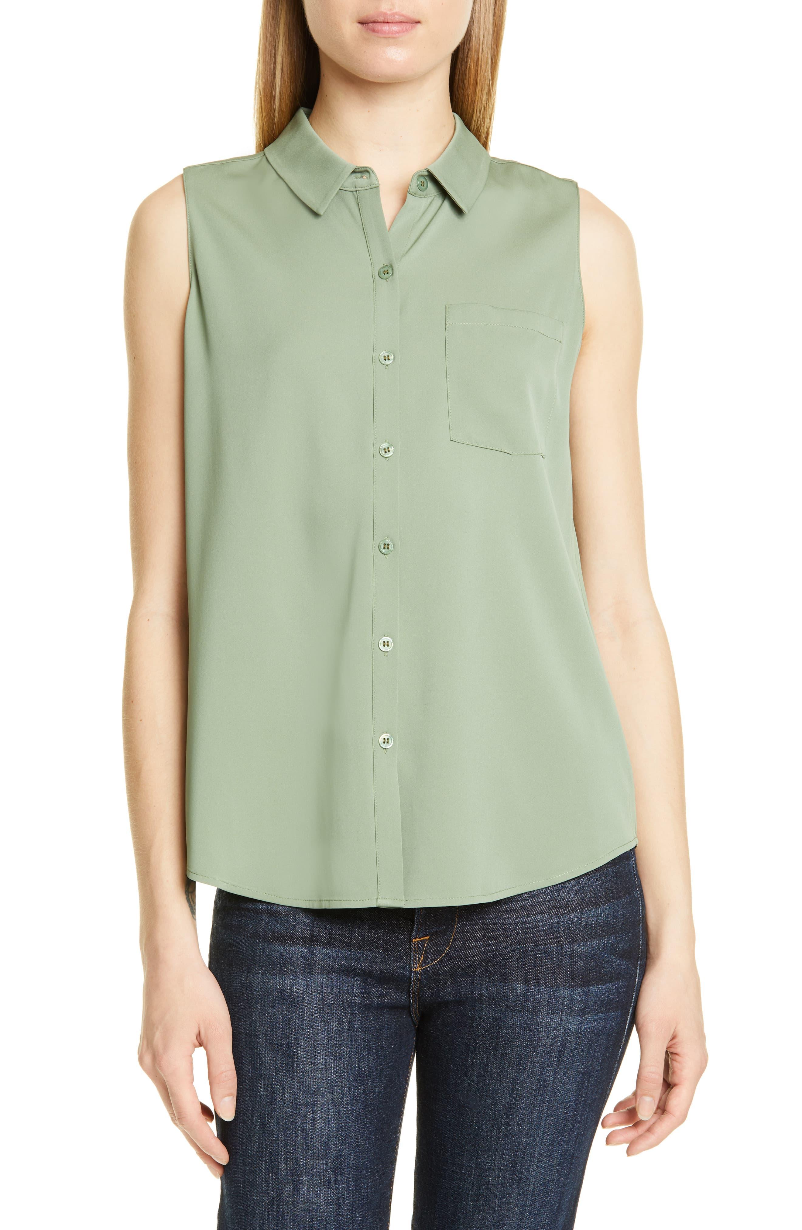 Nordstrom Sleeveless Stretch Silk Shirt in Green - Lyst