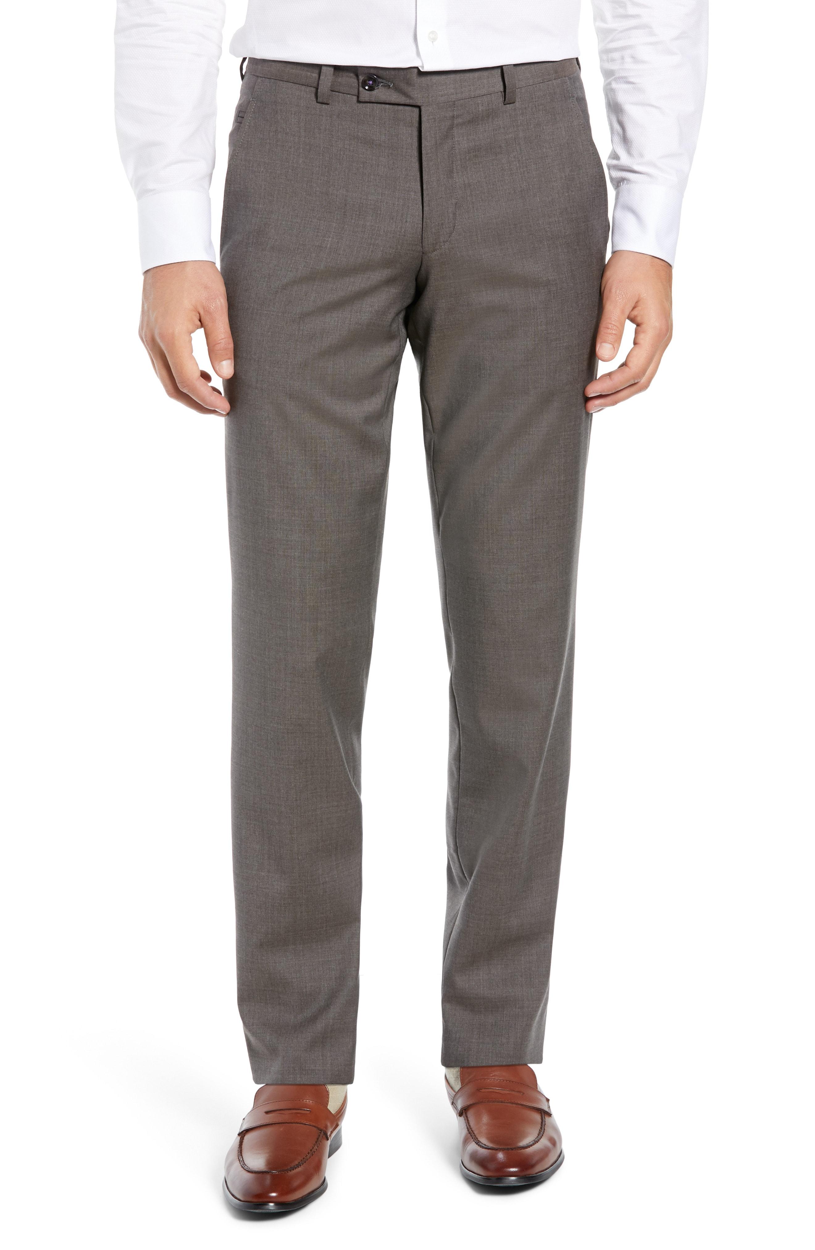 Lyst - Ted Baker Jerome Flat Front Solid Wool Trousers in Brown for Men