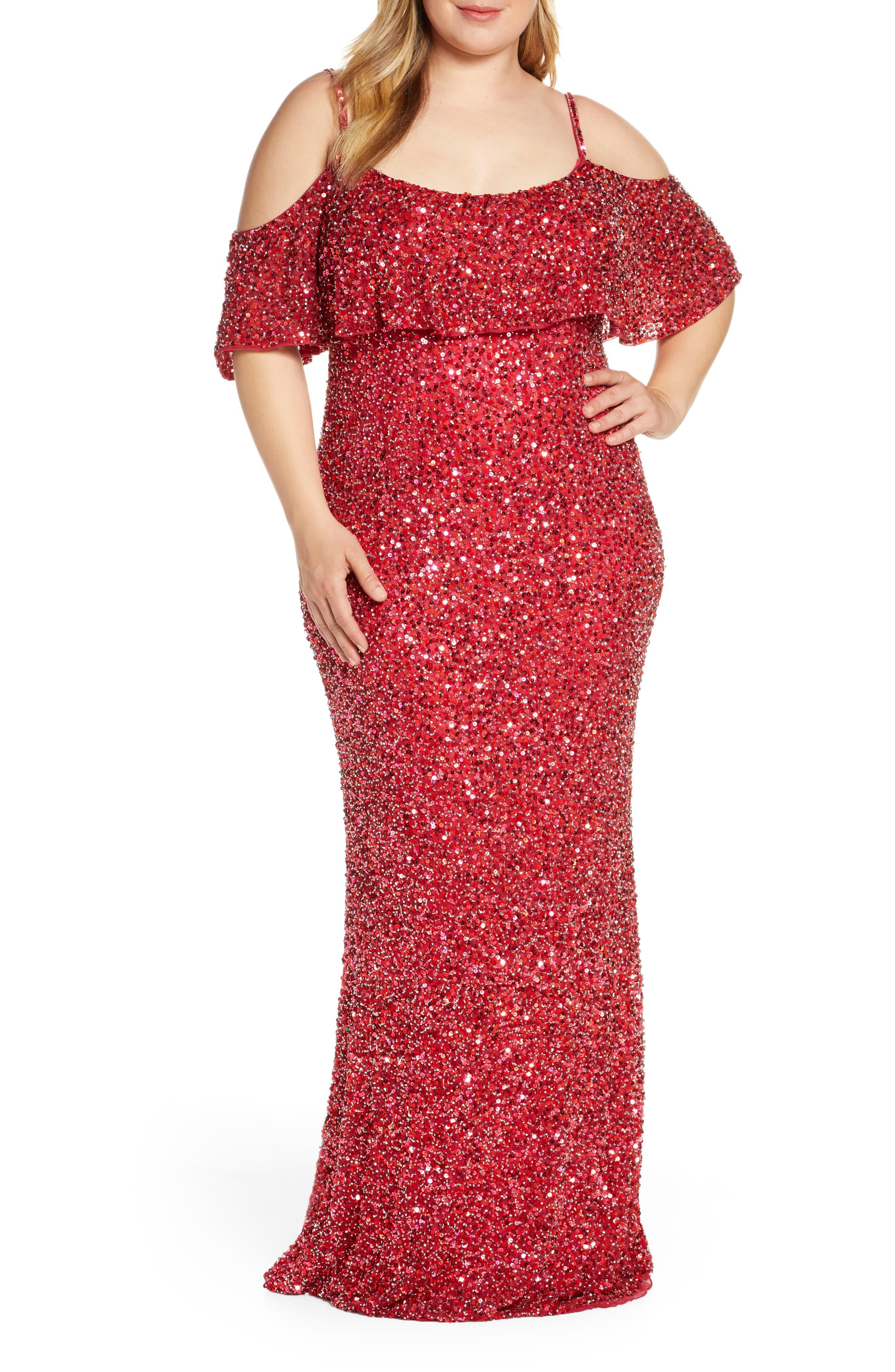 mac duggal sequin slit gown