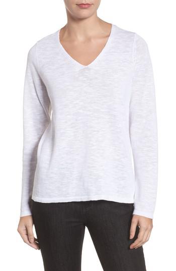 Lyst - Eileen Fisher Organic Linen & Cotton V-neck Sweater in White