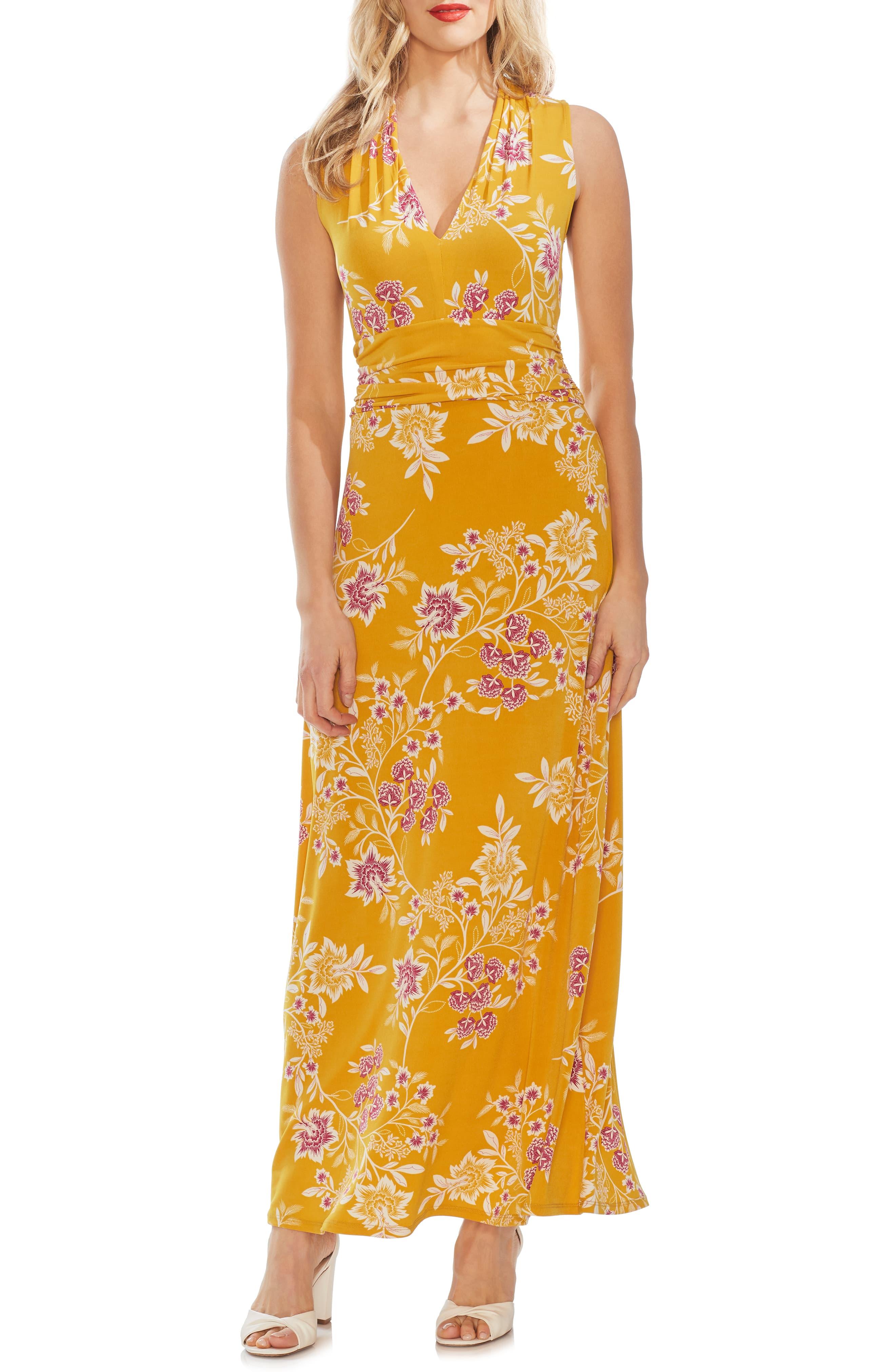 Vince Camuto Floral Maxi Dress in Yellow - Lyst
