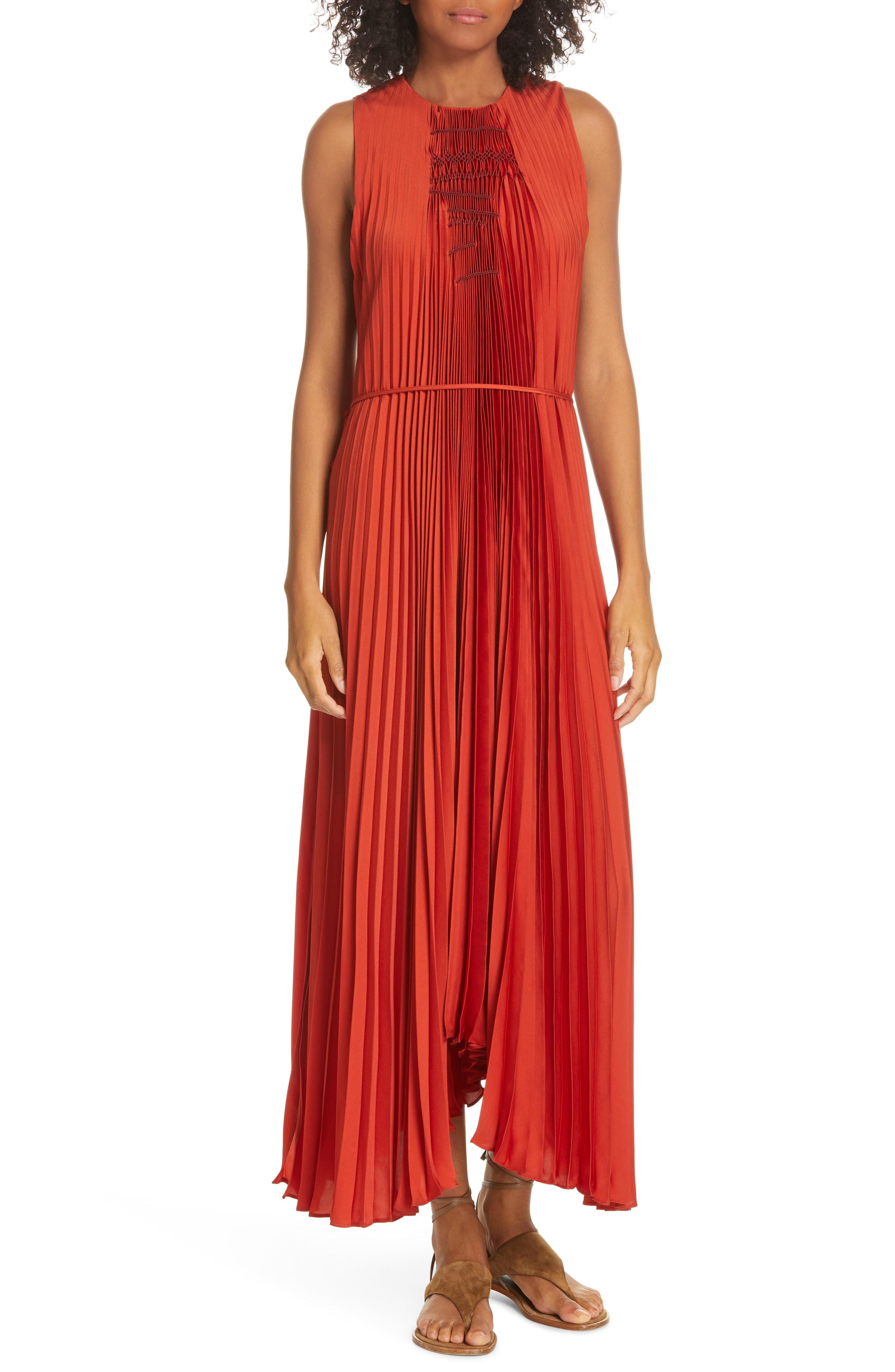 Lyst - Vince Smocked Maxi Dress in Red