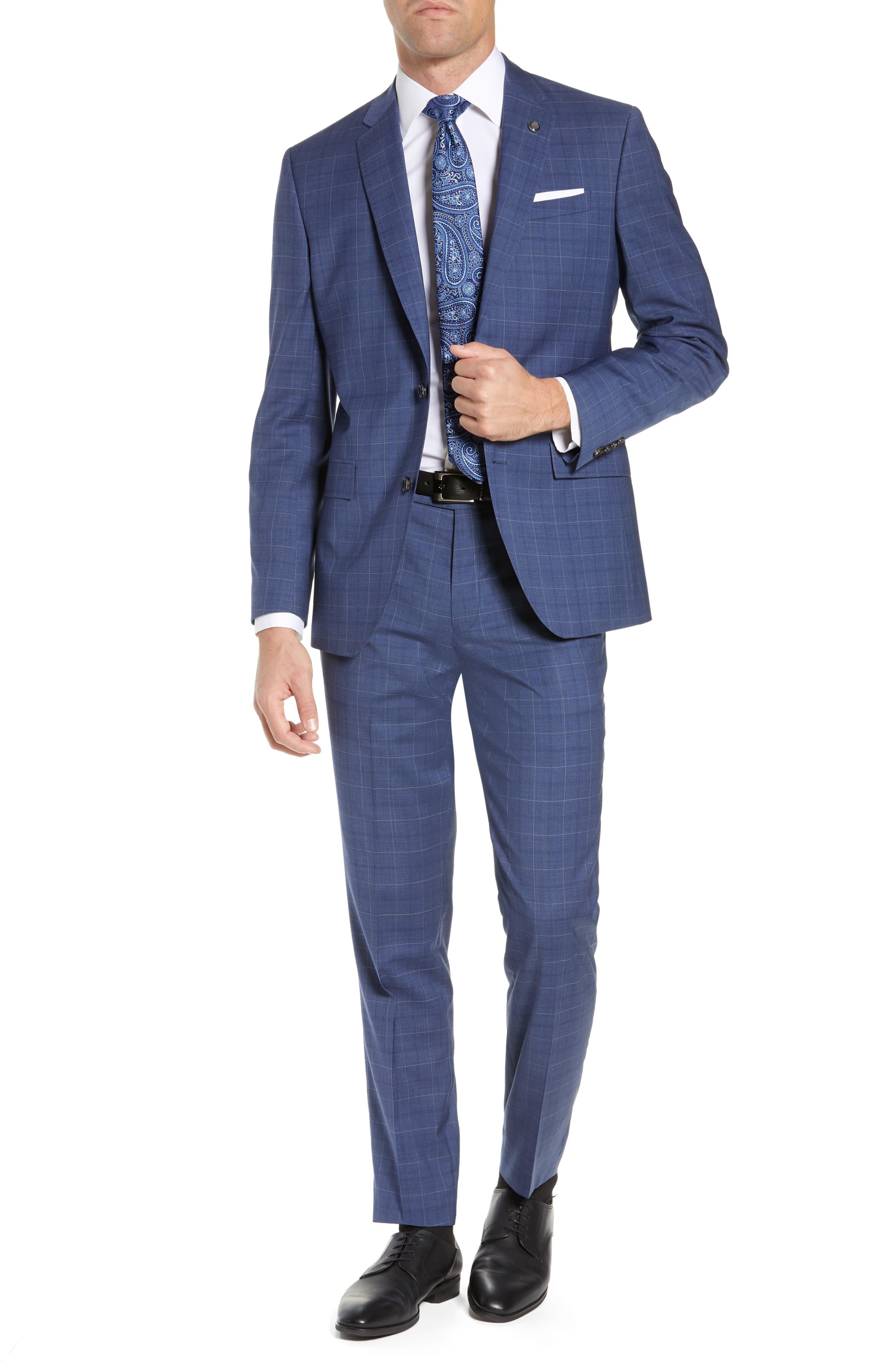 Ted Baker Jay Trim Fit Windowpane Wool Suit in Blue for Men - Lyst