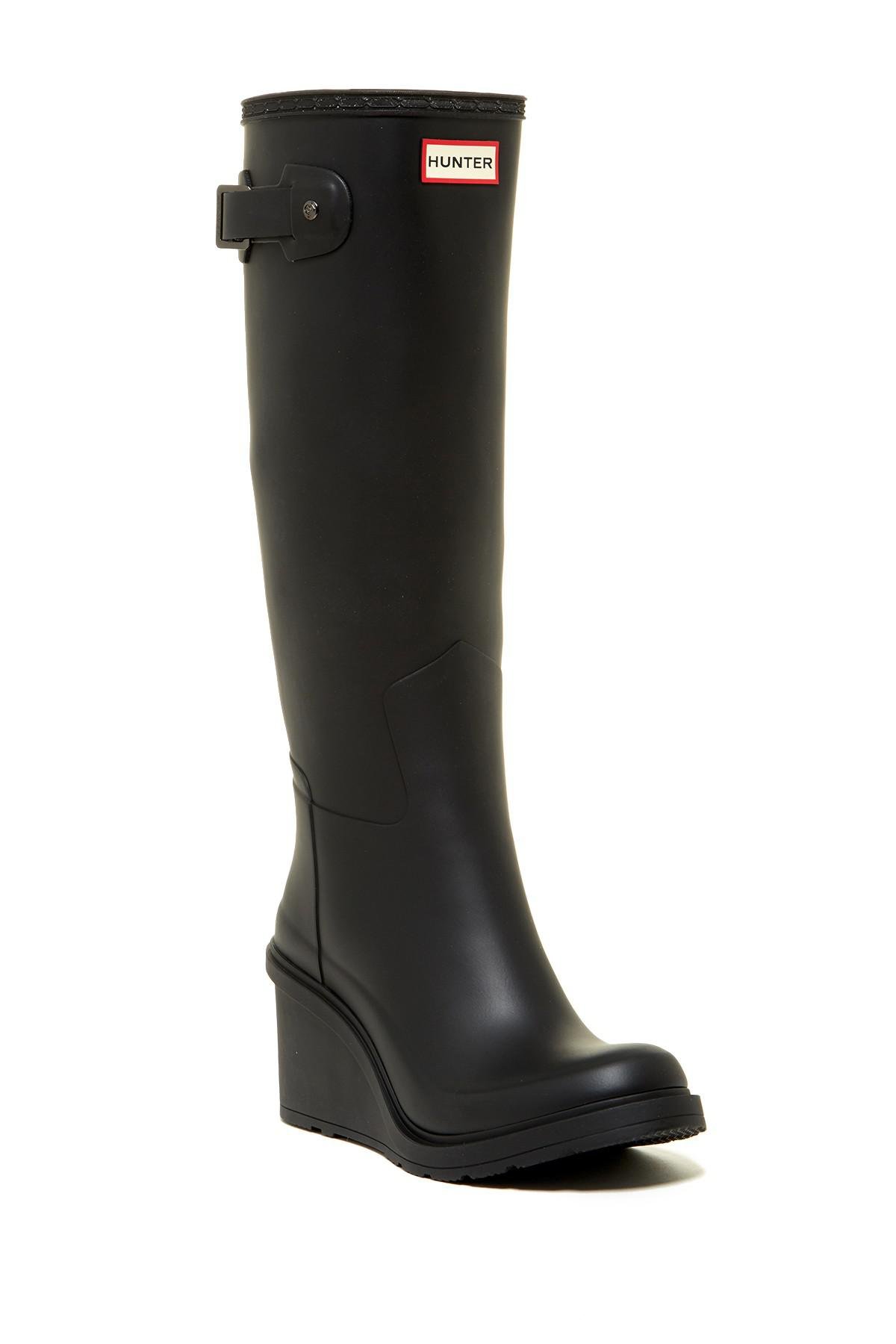 Lyst - Hunter Original Refined Wedge Rain Boot (women) in Black