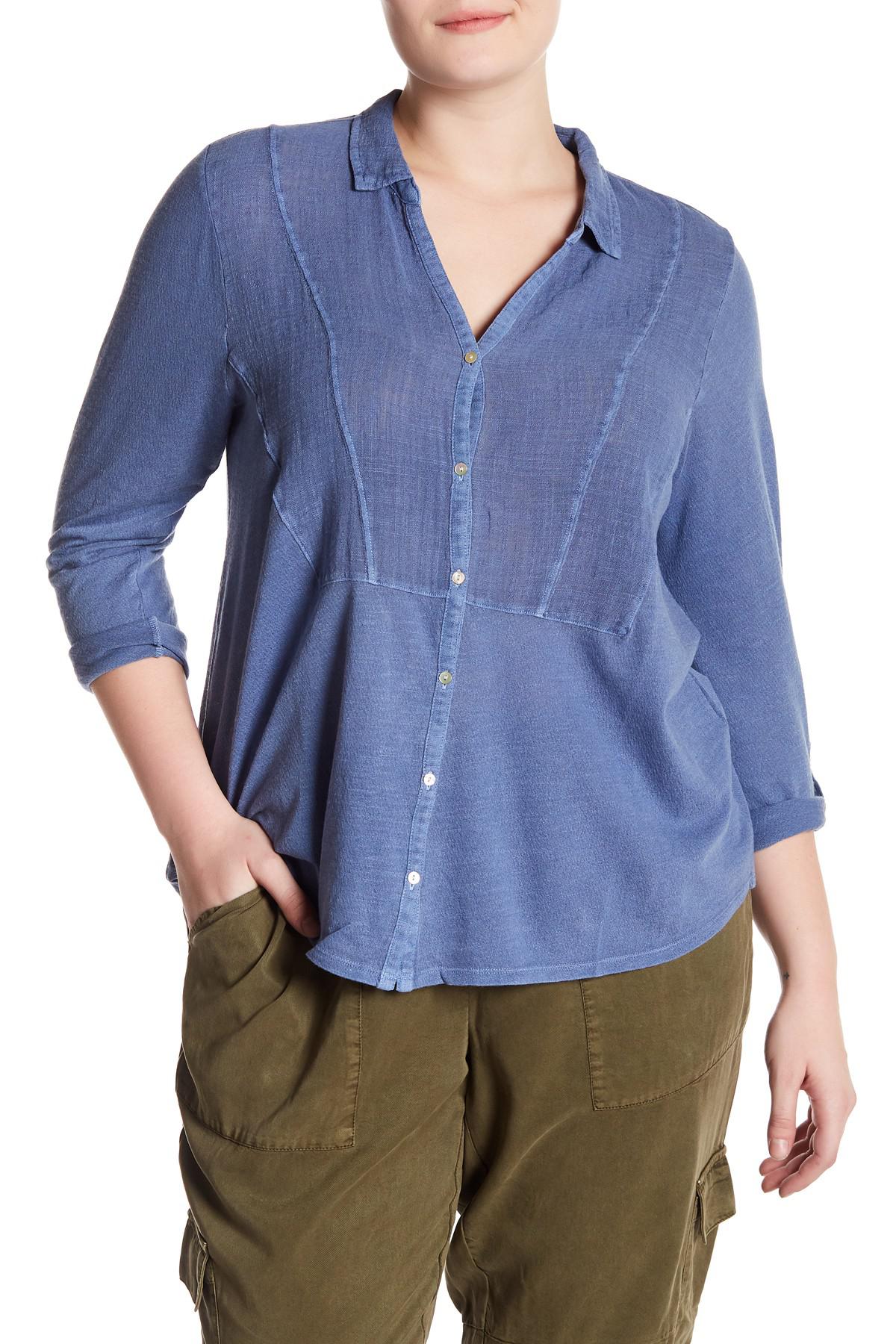 Lyst Lucky Brand Woven Gauze Mixed Top (plus Size) in Blue