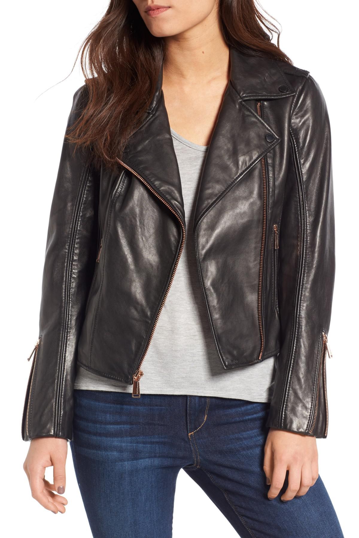 Lyst Bcbgeneration Lambskin Leather Moto Jacket In Black Gallery