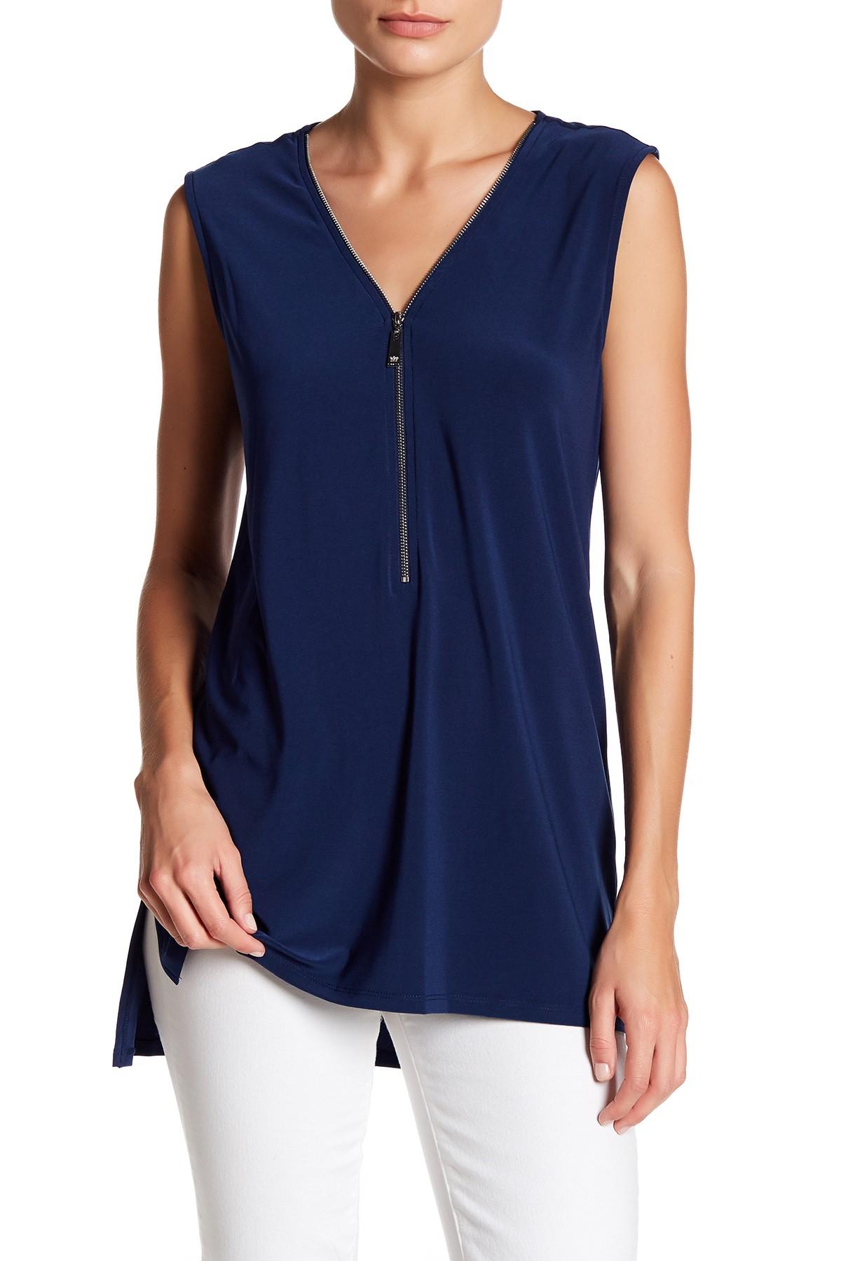 Lyst Chaus Sleeveless Zipper Front Blouse In Blue