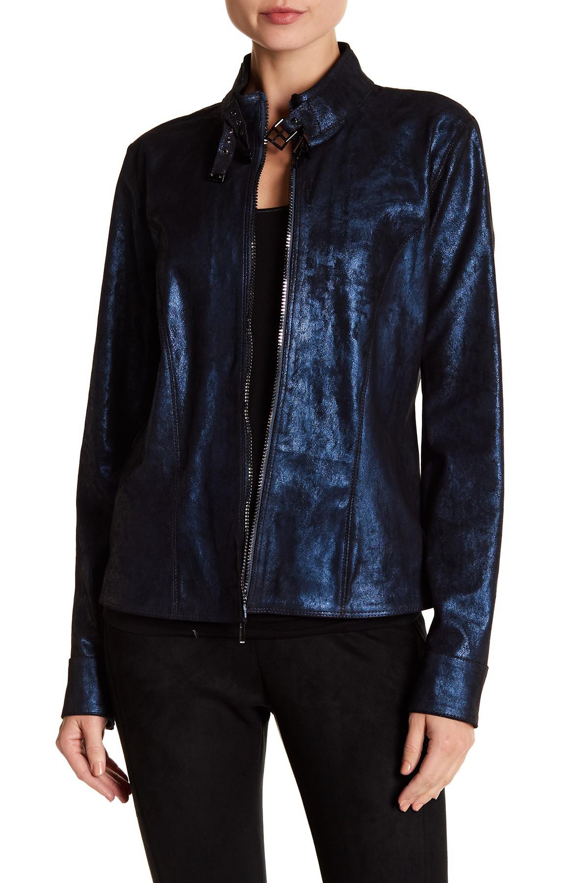 Lyst Elie Tahari Bently Lamb Leather Jacket In Blue Elie Tahari Women S Blue Bently Lamb Leather Jacket