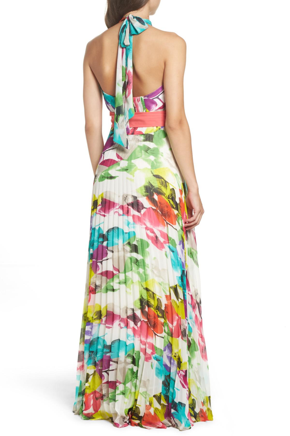 Eliza J Print Chiffon Halter Maxi Dress Lyst