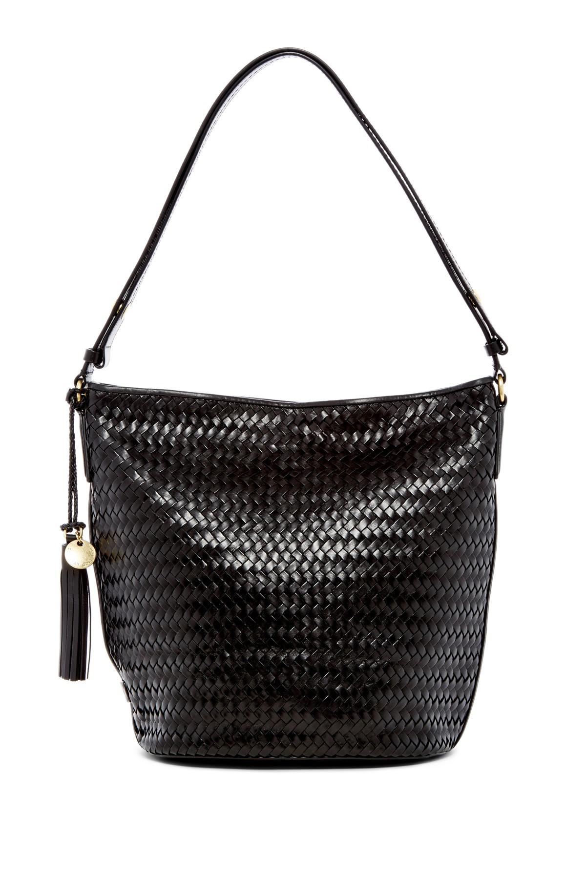 Lyst - Cole Haan Celia Woven Leather Bucket Bag in Black
