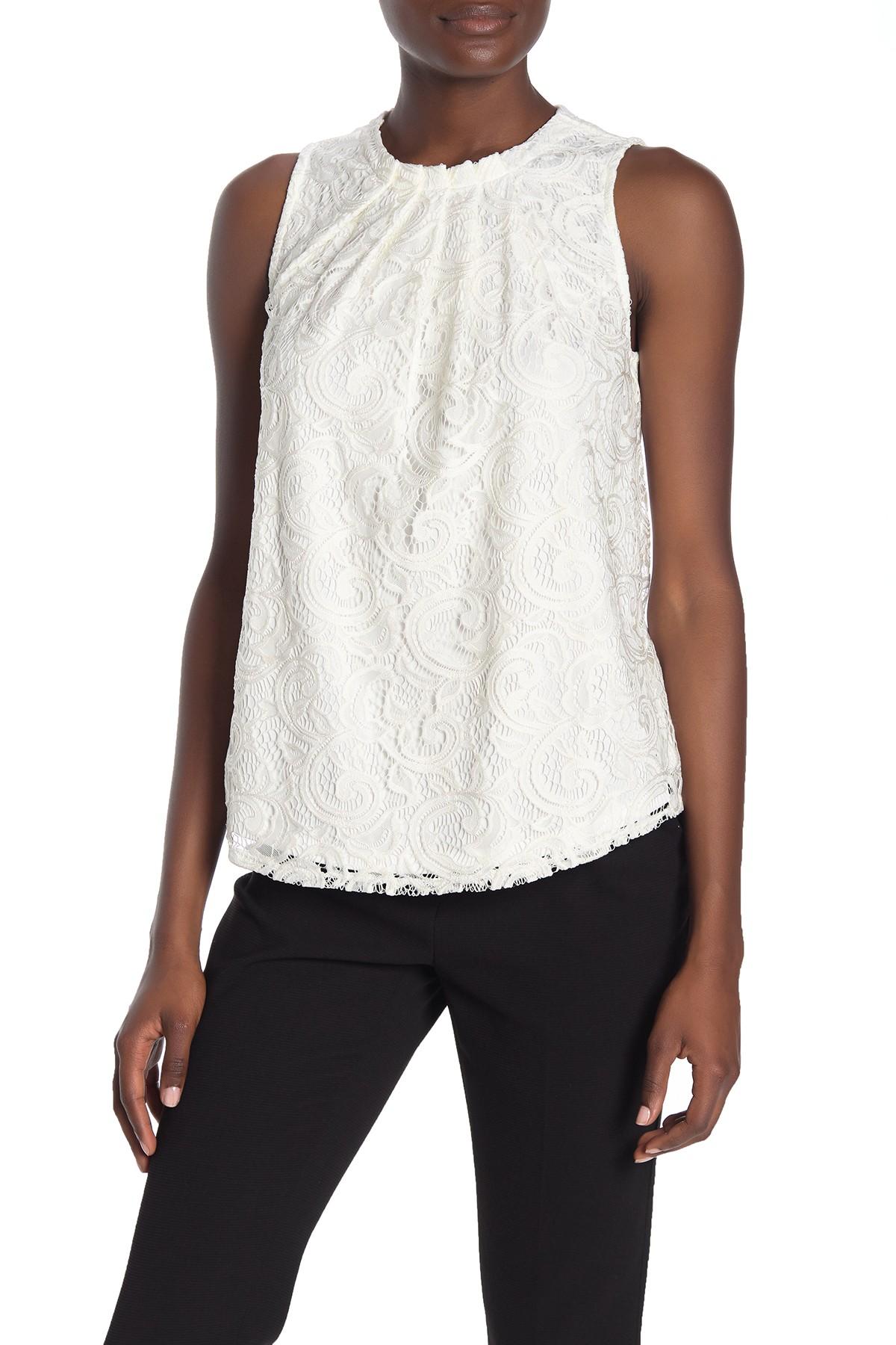 Lyst - Adrianna Papell Sleeveless Knit Lace Top in Natural