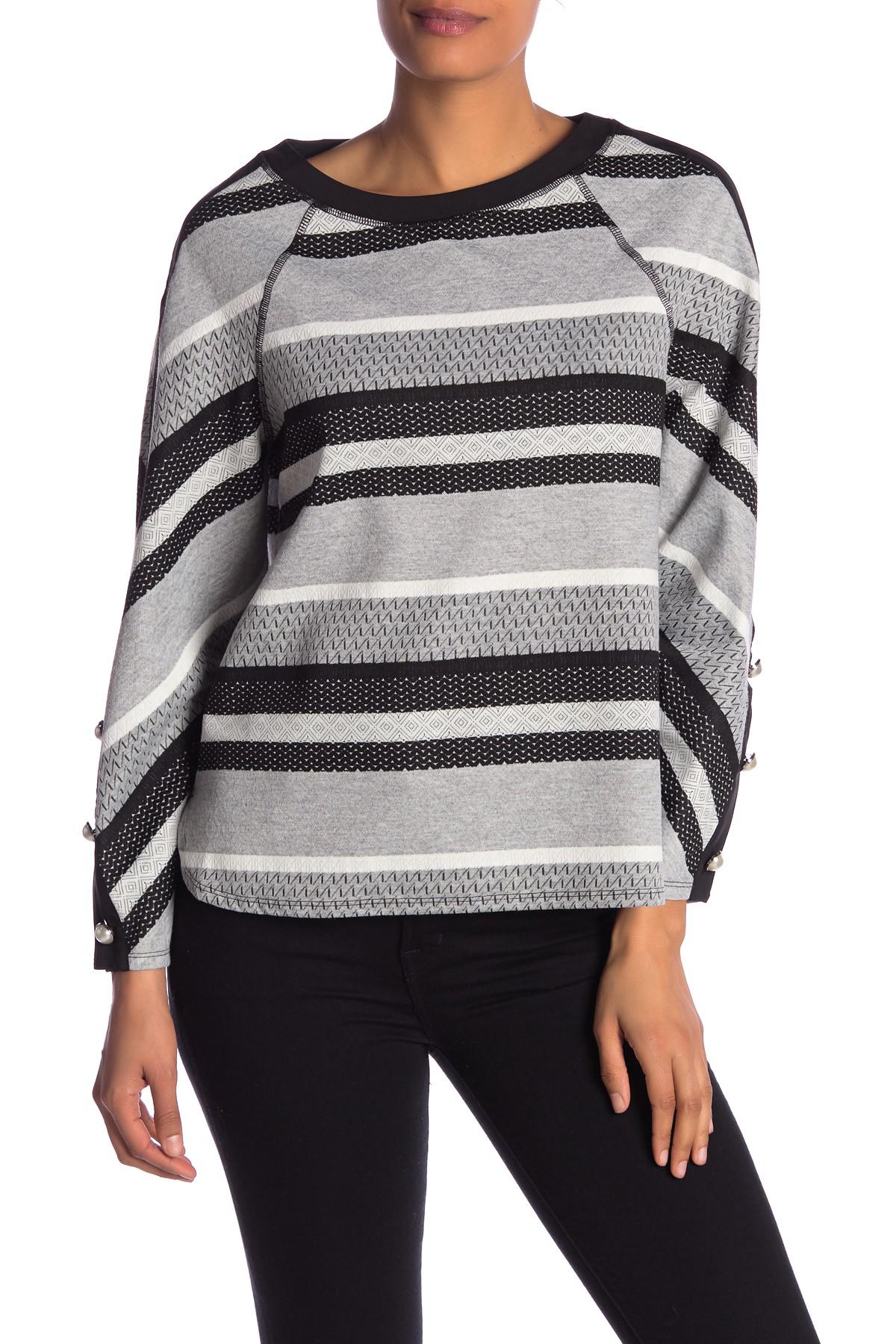 Laundry by Shelli Segal Novelty Stripe Fleece Sweater in Black - Lyst