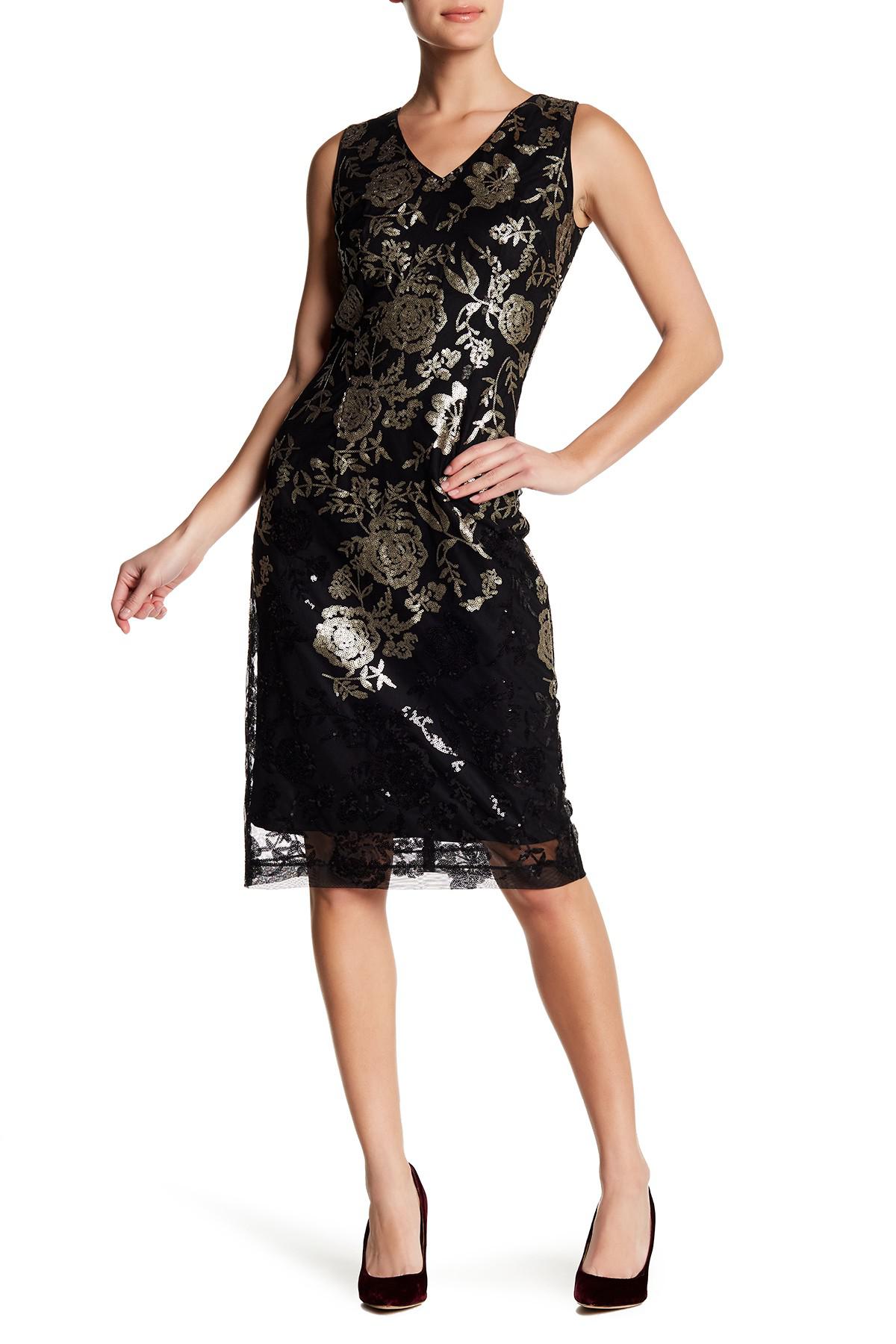 Lyst - Donna Ricco Floral Sequins Sleeveless Dress in Black