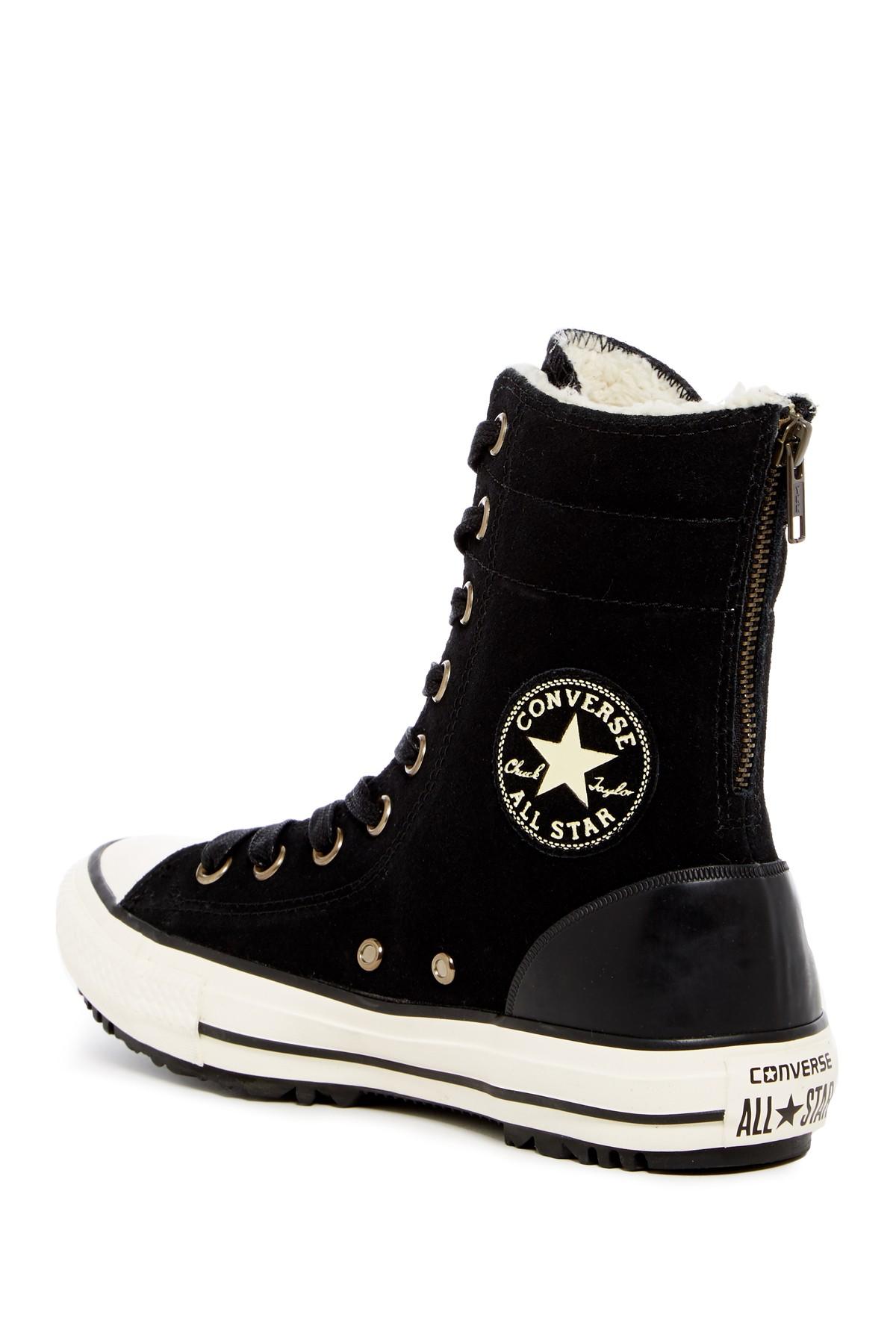 converse black leather faux fur lined hi trainers