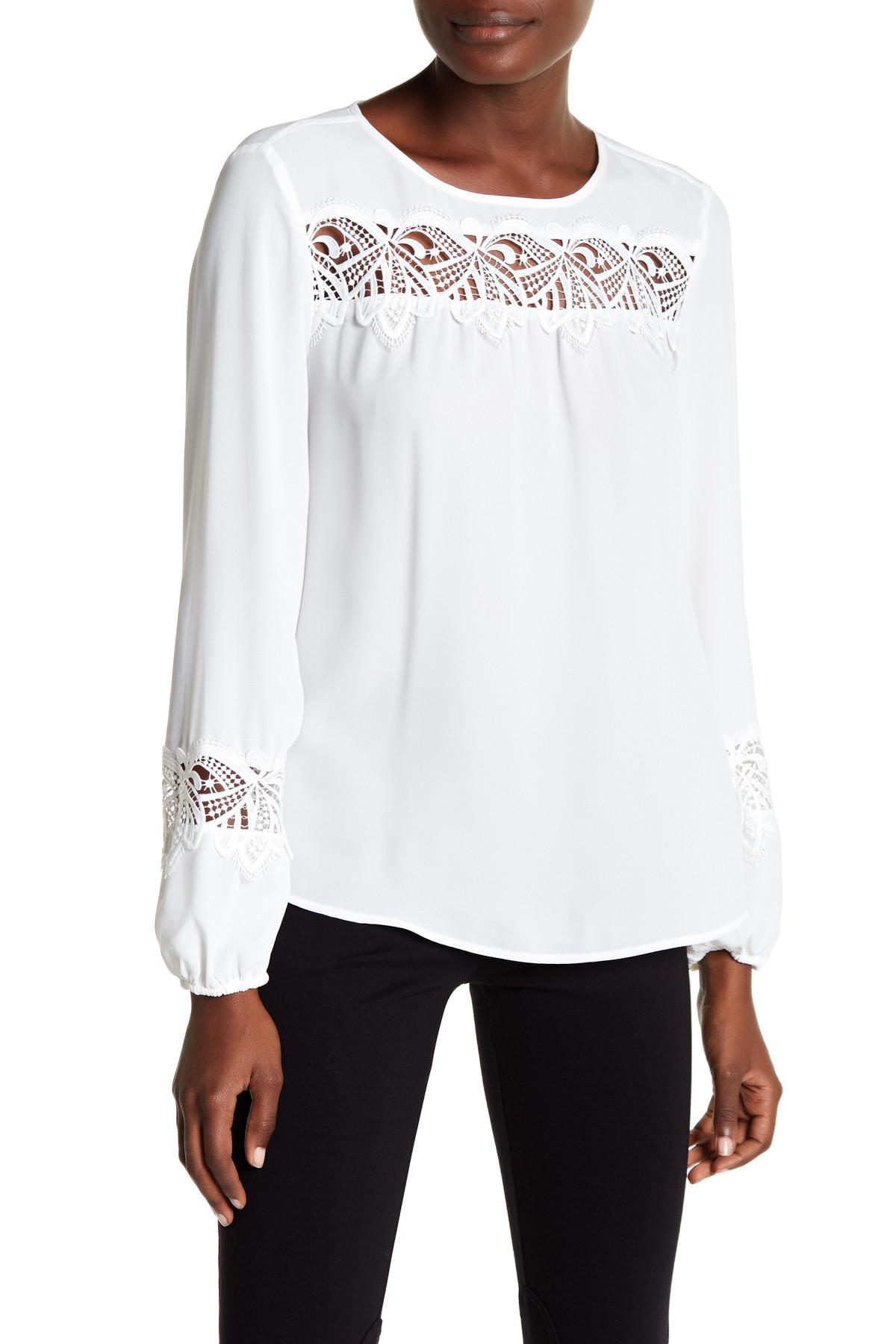 Lyst - Tommy Hilfiger Lace Trim Blouse in White