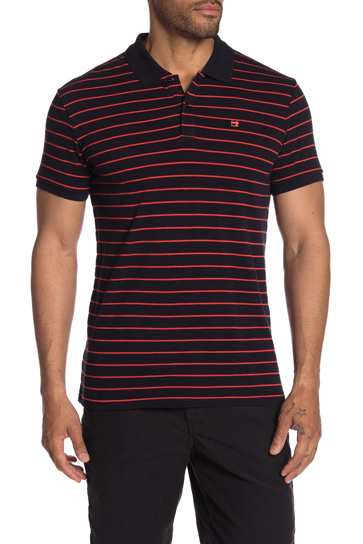 Download Scotch & Soda Structure Striped Pique Polo Shirt in Black ...