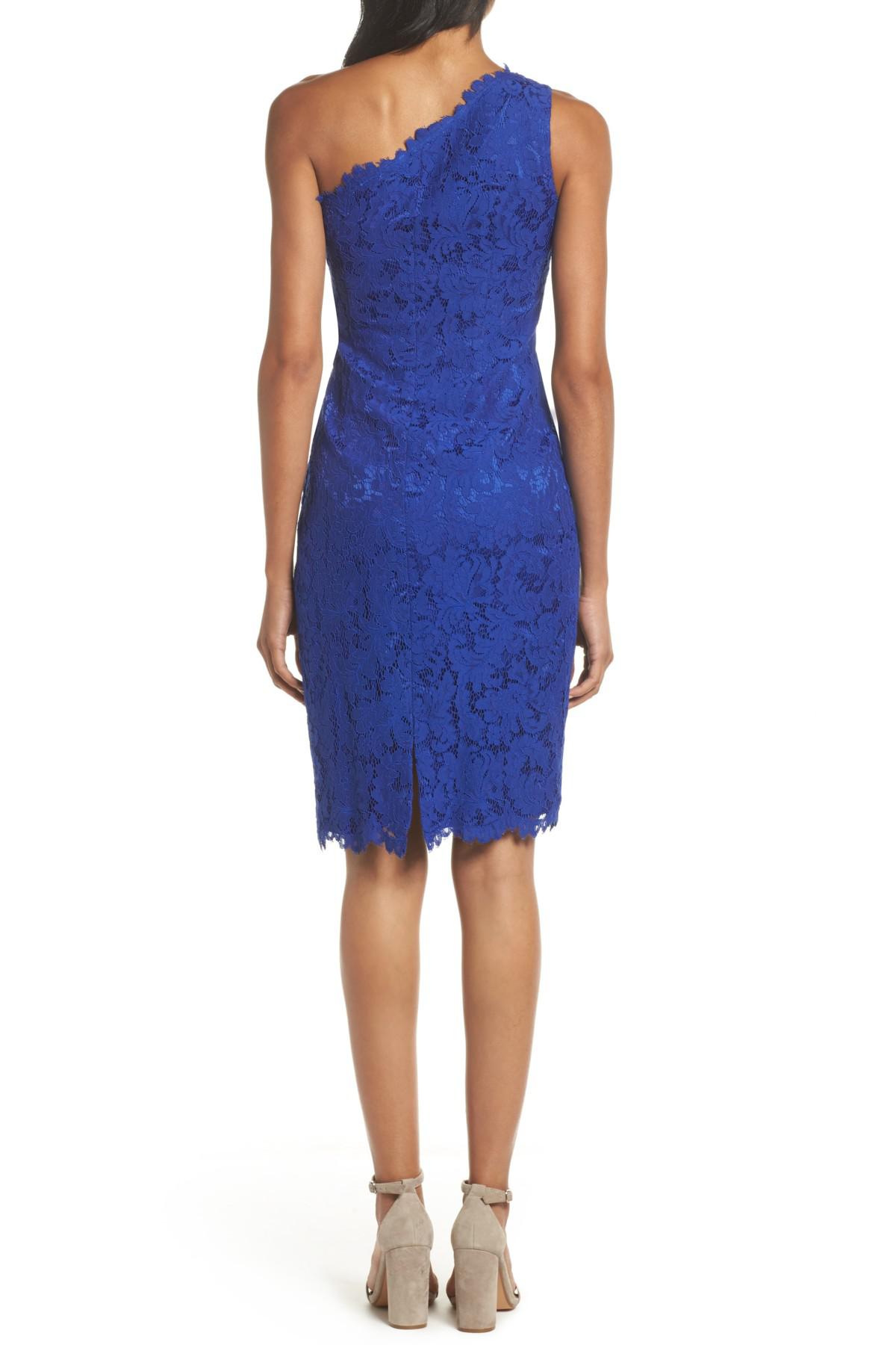 Lyst - Eliza J One-shoulder Lace Sheath Dress in Blue