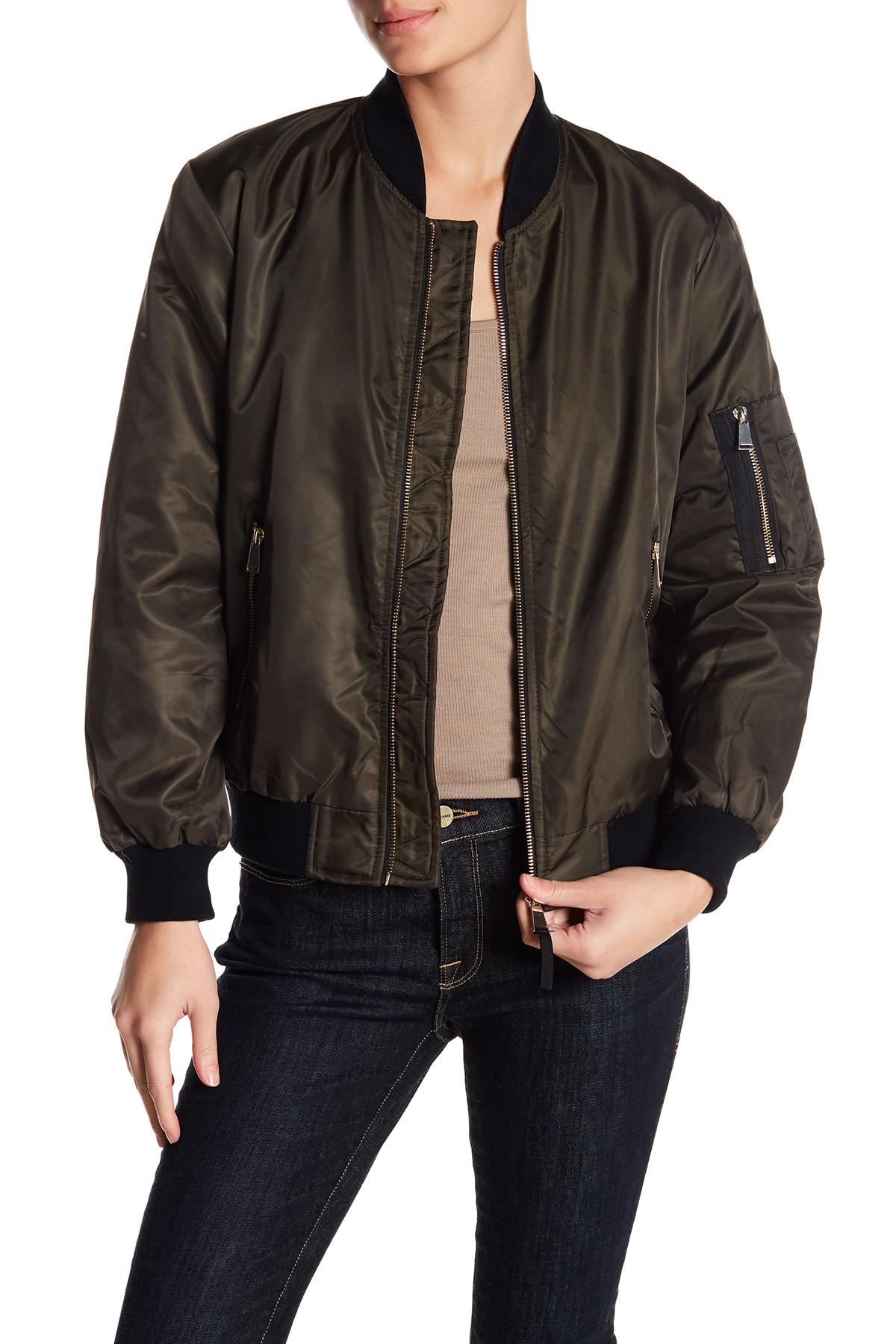 Lyst Philosophy Apparel Long Sleeve Zipper Pocket Bomber Jacket in Green