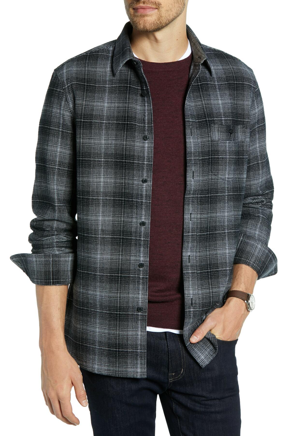 1901 Trim Fit Plaid Flannel Utility Shirt in Gray for Men - Lyst