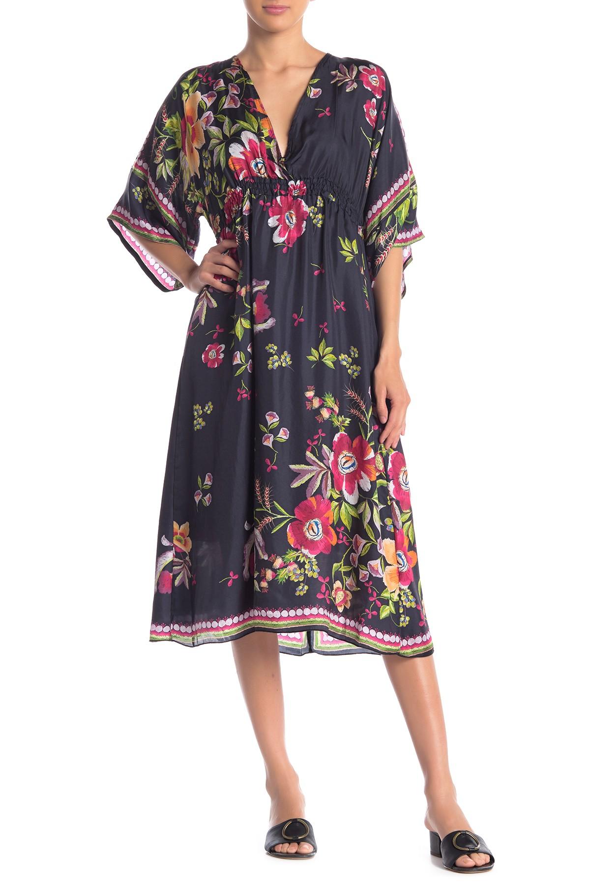 Johnny Was Gilmore Floral Print Silk Midi Dress - Lyst